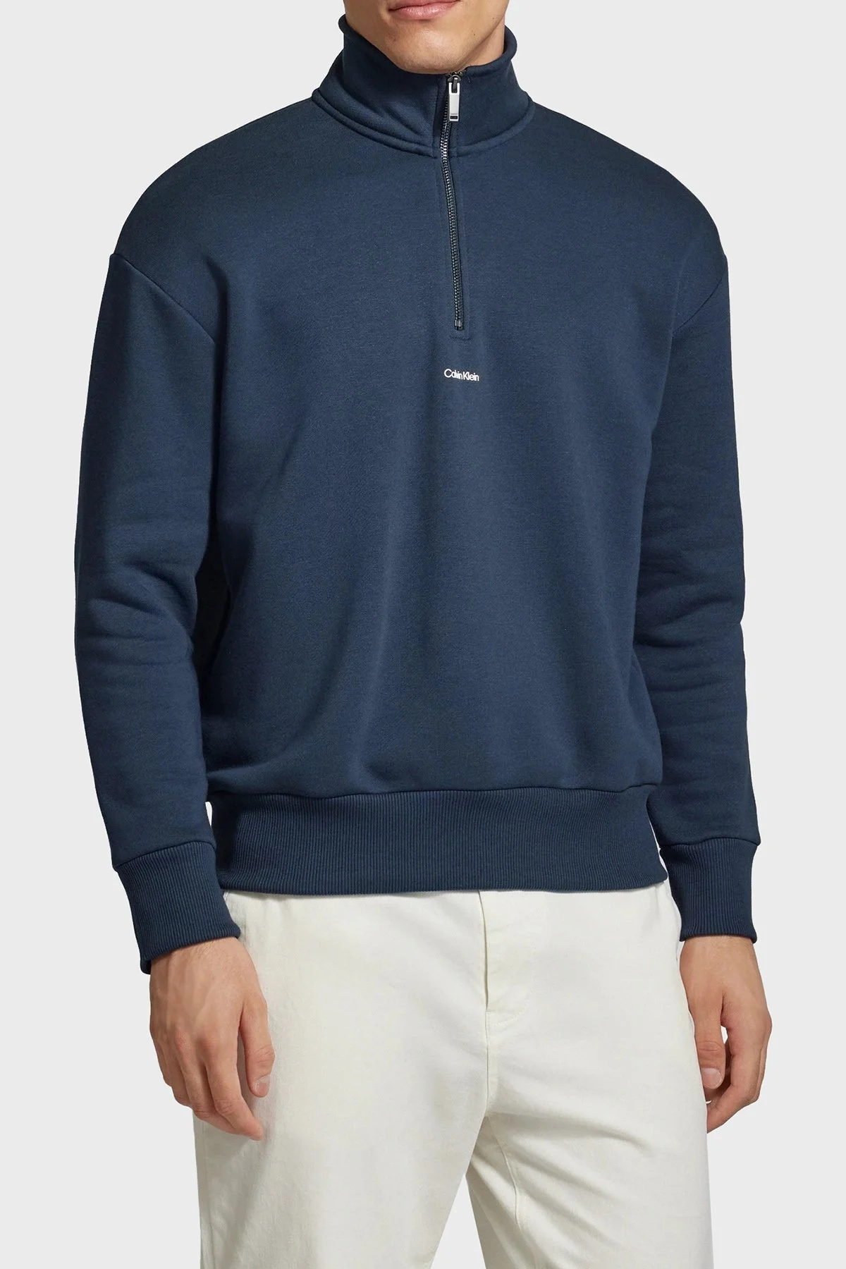 Calvin Klein Pamuklu Yarım Fermuarlı Dik Yaka K10K113569PPK Erkek Sweat K10K113569 PPK LACİVERT - 6