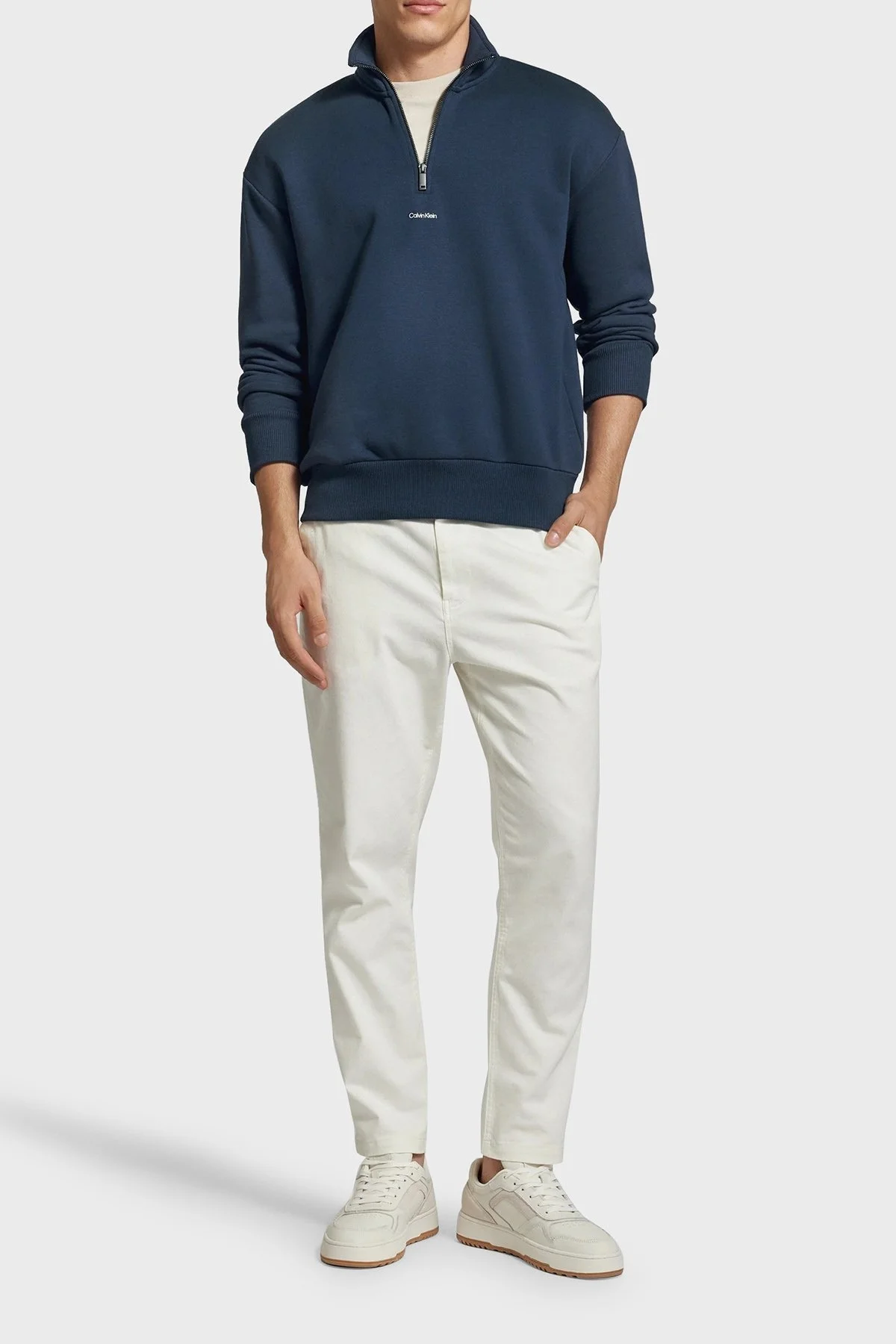 Calvin Klein Pamuklu Yarım Fermuarlı Dik Yaka K10K113569PPK Erkek Sweat K10K113569 PPK LACİVERT - 7