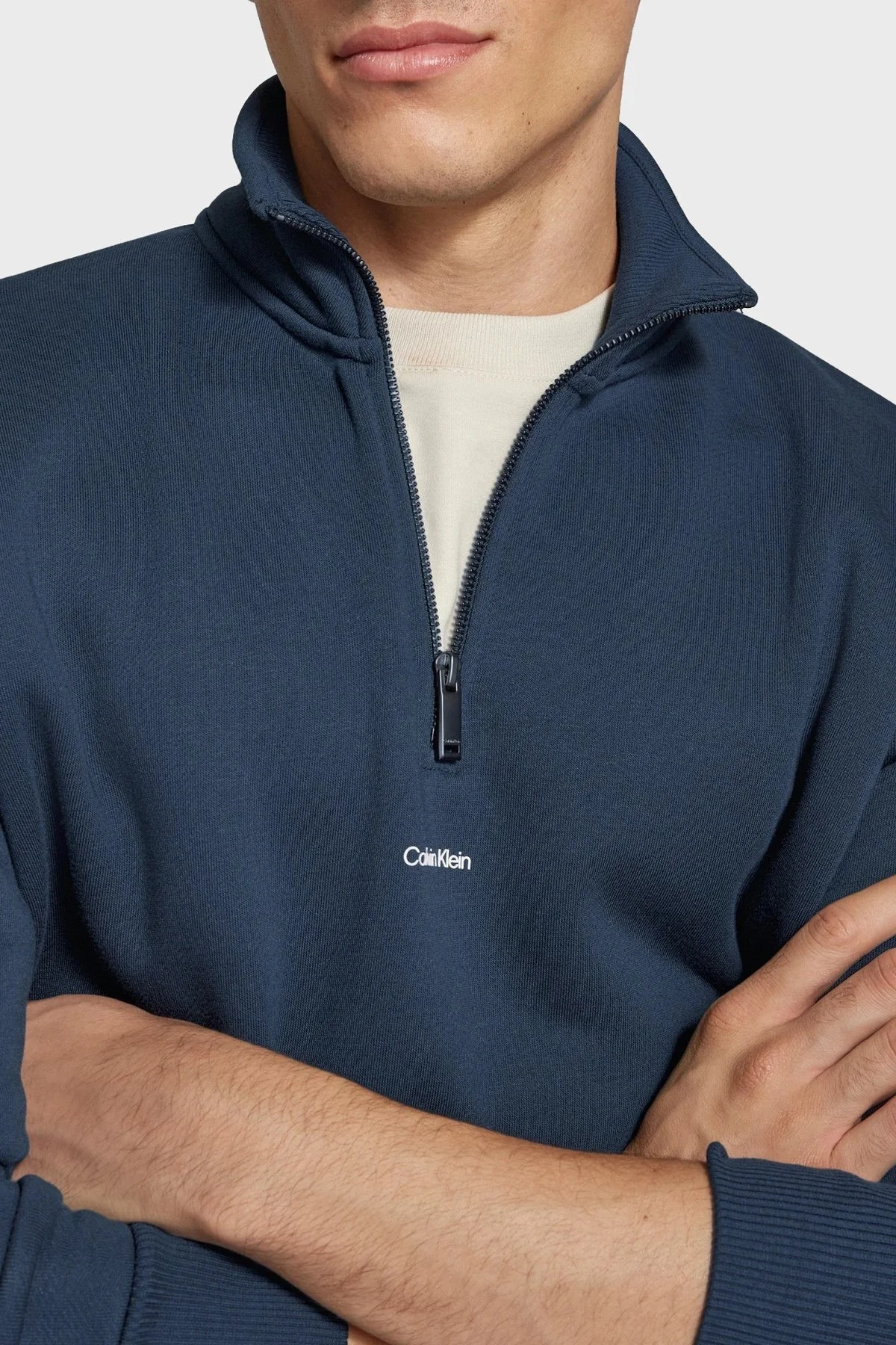 Calvin Klein Pamuklu Yarım Fermuarlı Dik Yaka K10K113569PPK Erkek Sweat K10K113569 PPK LACİVERT - 9