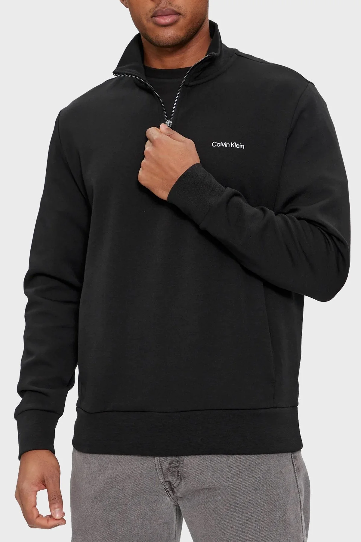 Calvin Klein Pamuklu Yarım Fermuarlı Dik Yaka Regular Fit K10K112755BEH Erkek Sweat K10K112755 BEH SİYAH - 1