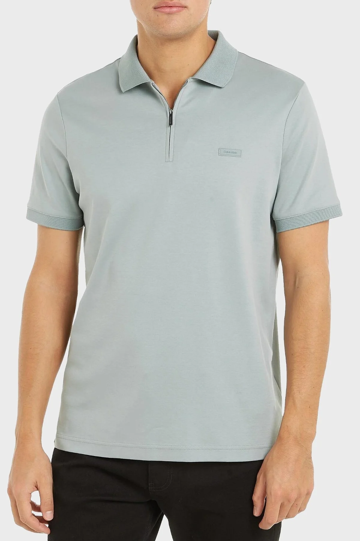 Calvin Klein Pamuklu Yarım Fermuarlı K10K112754PFF Erkek Polo Yaka T Shirt K10K112754 PFF GRİ - 1