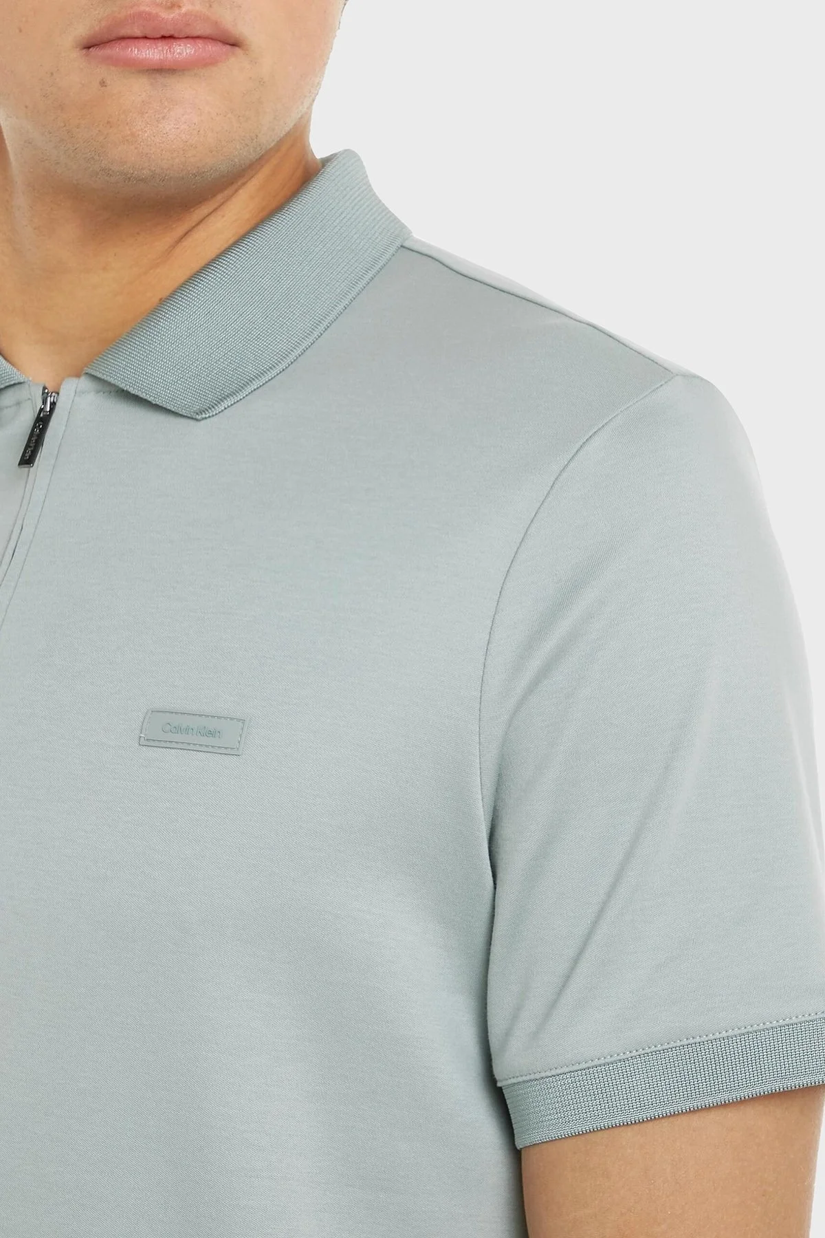 Calvin Klein Pamuklu Yarım Fermuarlı K10K112754PFF Erkek Polo Yaka T Shirt K10K112754 PFF GRİ - 3