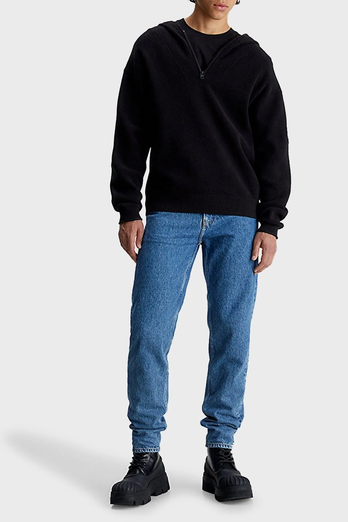 Calvin Klein Pamuklu Yarım Fermuarlı Kapüşonlu Regular Fit J30J323985BEH Erkek Kazak J30J323985 BEH SİYAH - 3