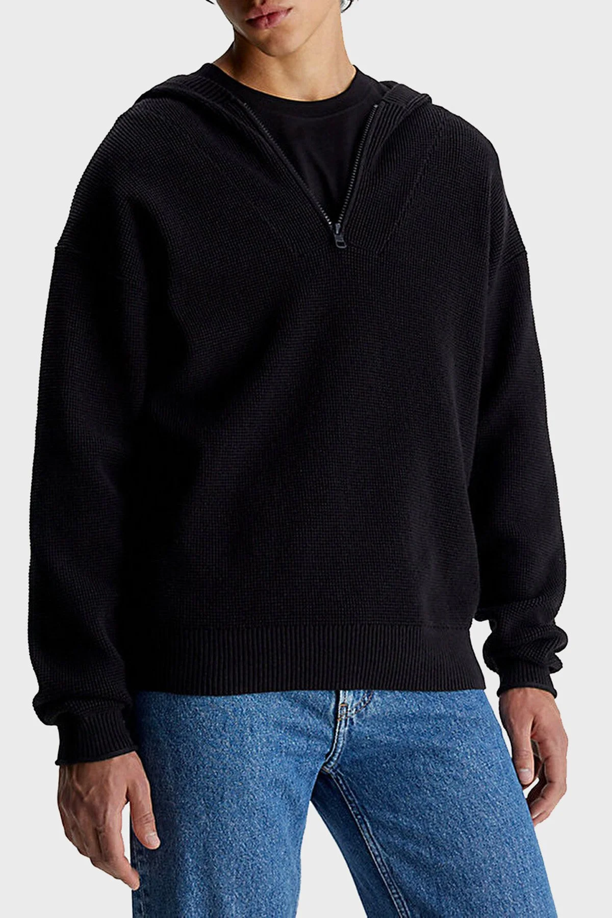 Calvin Klein Pamuklu Yarım Fermuarlı Kapüşonlu Regular Fit J30J323985BEH Erkek Kazak J30J323985 BEH SİYAH - 1