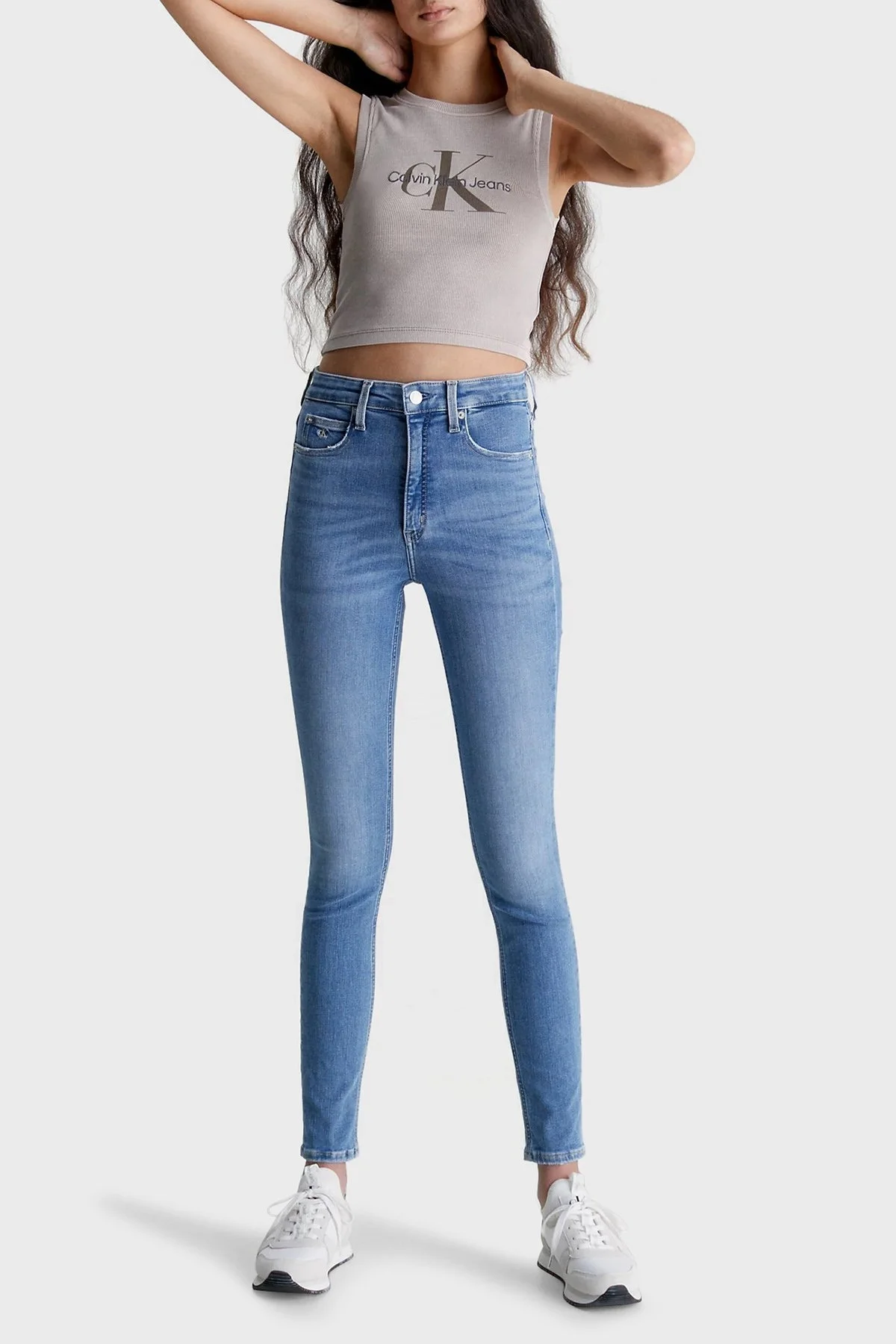 Calvin Klein Pamuklu Yüksek Bel Dar Paça Skinny Fit Jeans J20J2206261A4 Bayan Kot Pantolon J20J220626 1A4 MAVİ - 3