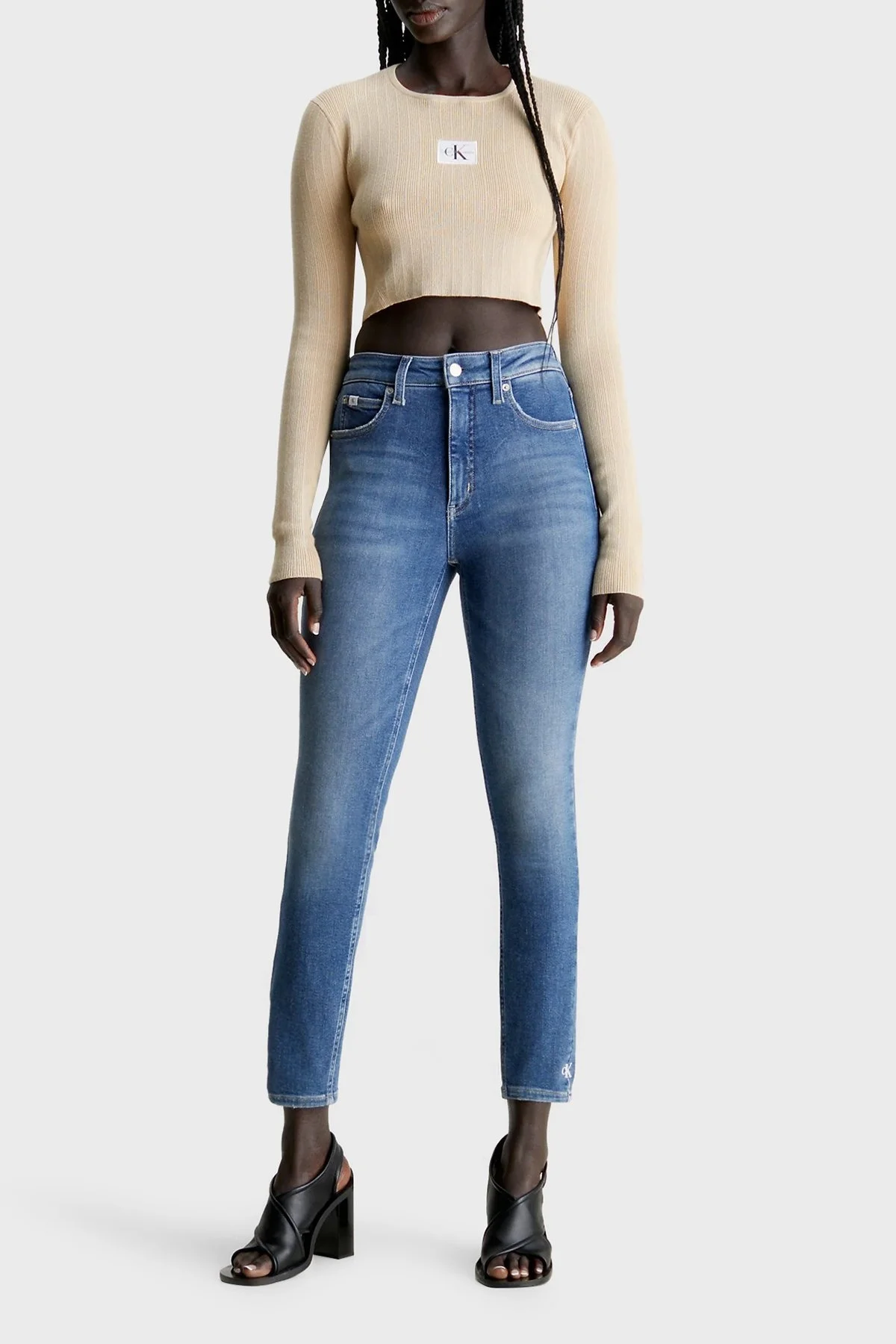 Calvin Klein Pamuklu Yüksek Bel Dar Paça Super Skinny Fit Jeans J20J2221441A4 Bayan Kot Pantolon J20J222144 1A4 AÇIK MAVİ - 1