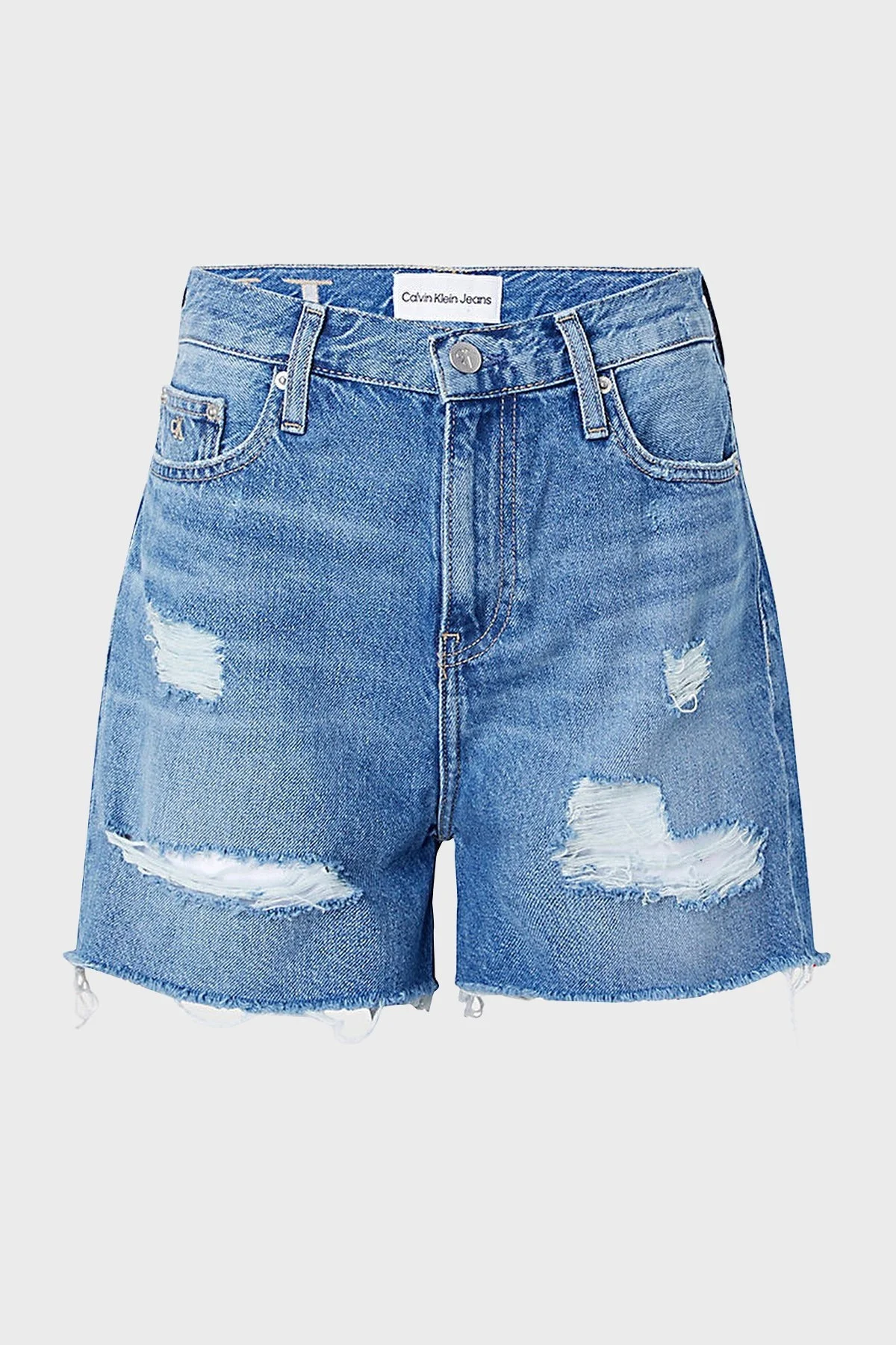 Calvin Klein Pamuklu Yüksek Bel Denim Mom J20J2206411A4 Bayan Short J20J220641 1A4 MAVİ - 5