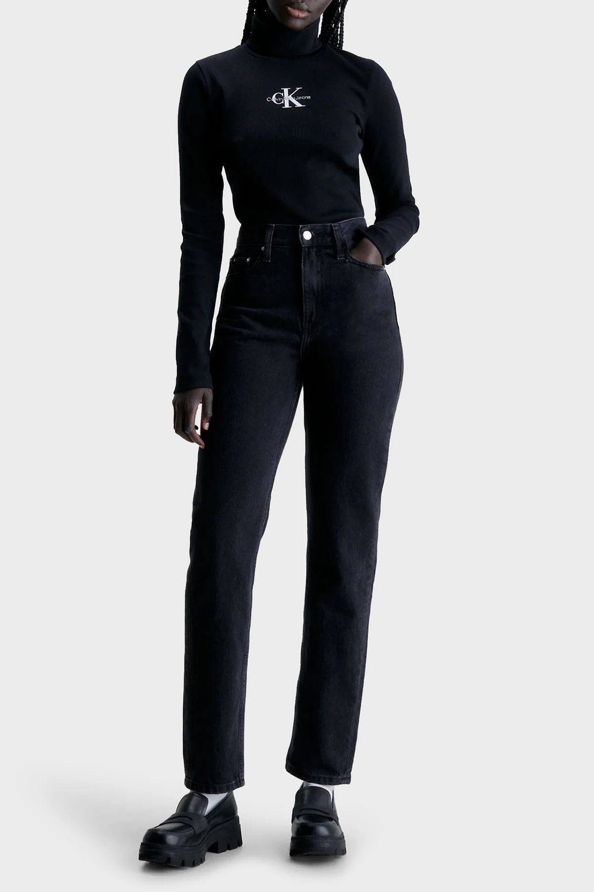 Calvin Klein Pamuklu Yüksek Bel Mom Fit Jeans J20J2221981BY Bayan Kot Pantolon J20J222198 1BY SİYAH - 3