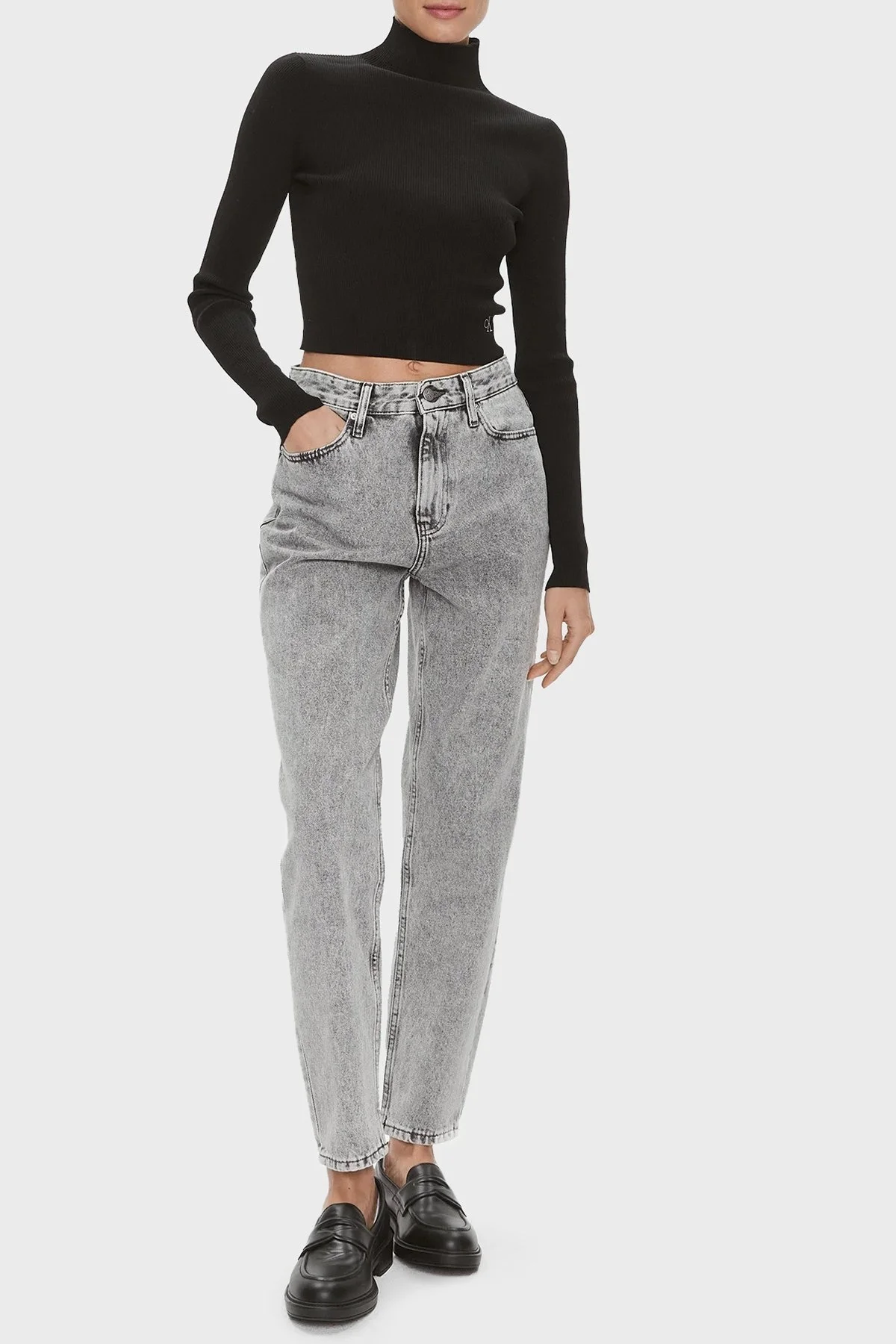 Calvin Klein Pamuklu Yüksek Bel Mom Jeans J20J2221521BZ Bayan Kot Pantolon J20J222152 1BZ GRİ - 1
