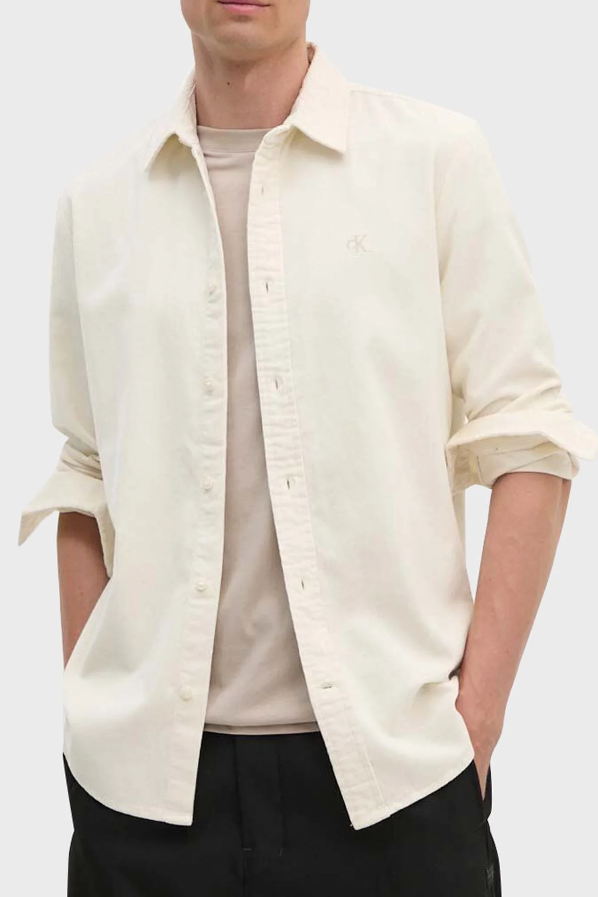 Calvin Klein Pamuklu Yumuşak Dokulu Kadife J30J326188YBI Erkek Gömlek J30J326188 YBI BEYAZ - 1
