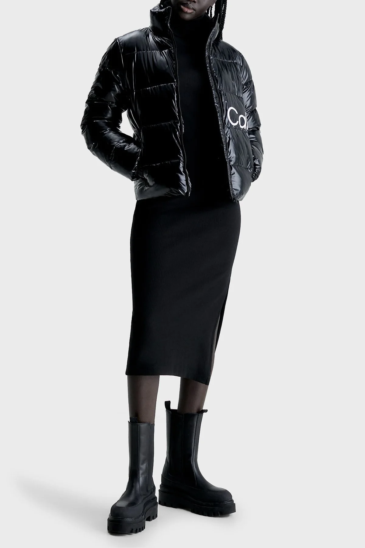 Calvin Klein Parlak Regular Fit Dik Yaka Şişme J20J221885BEH Bayan Mont J20J221885 BEH SİYAH - 3