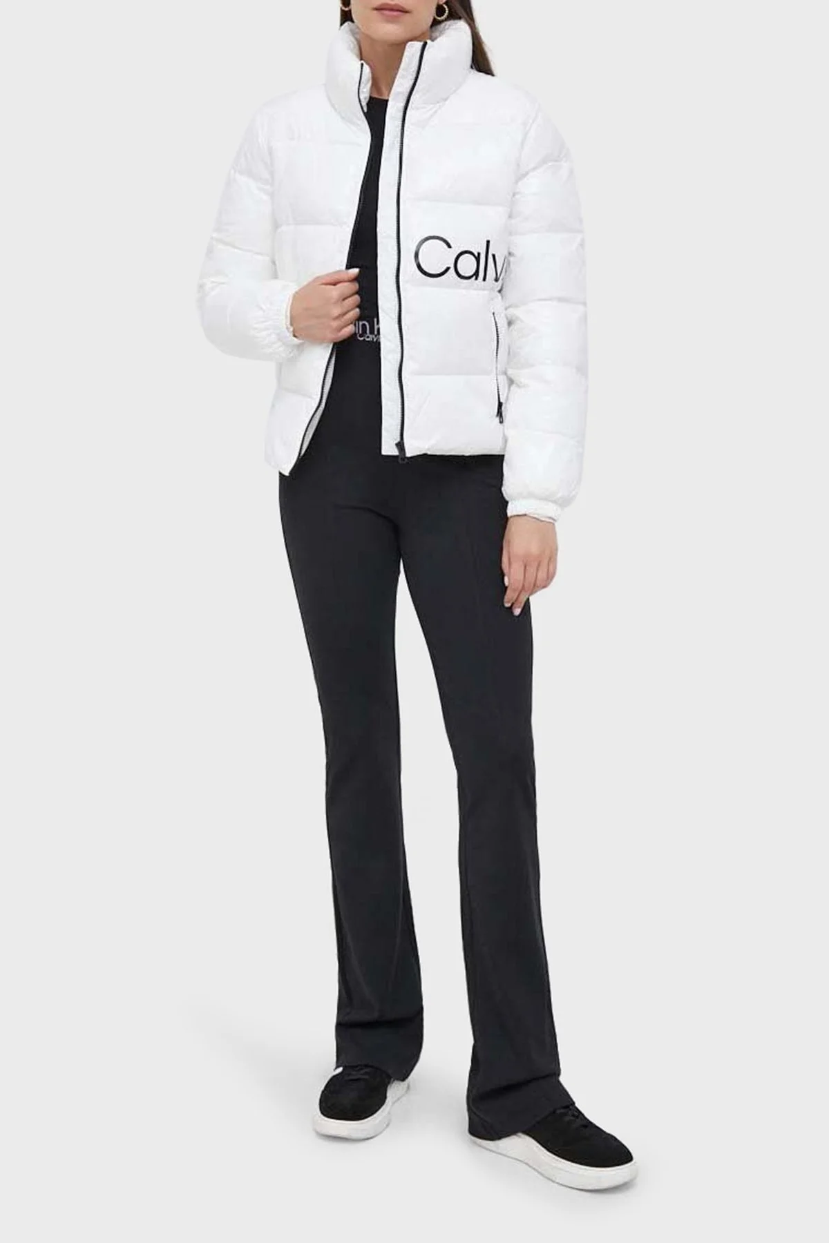 Calvin Klein Parlak Regular Fit Dik Yaka Şişme J20J221885YBI Bayan Mont J20J221885 YBI BEYAZ - 3