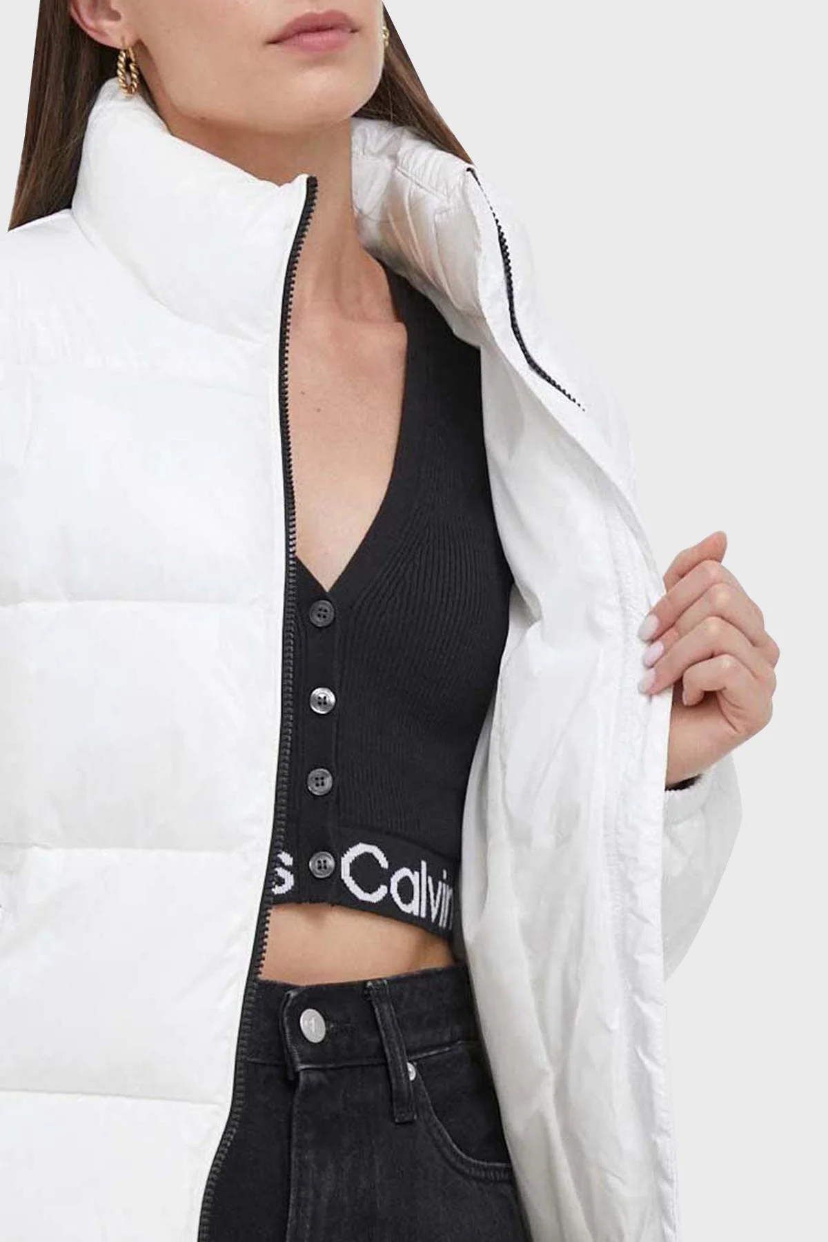Calvin Klein Parlak Regular Fit Dik Yaka Şişme J20J221885YBI Bayan Mont J20J221885 YBI BEYAZ - 5
