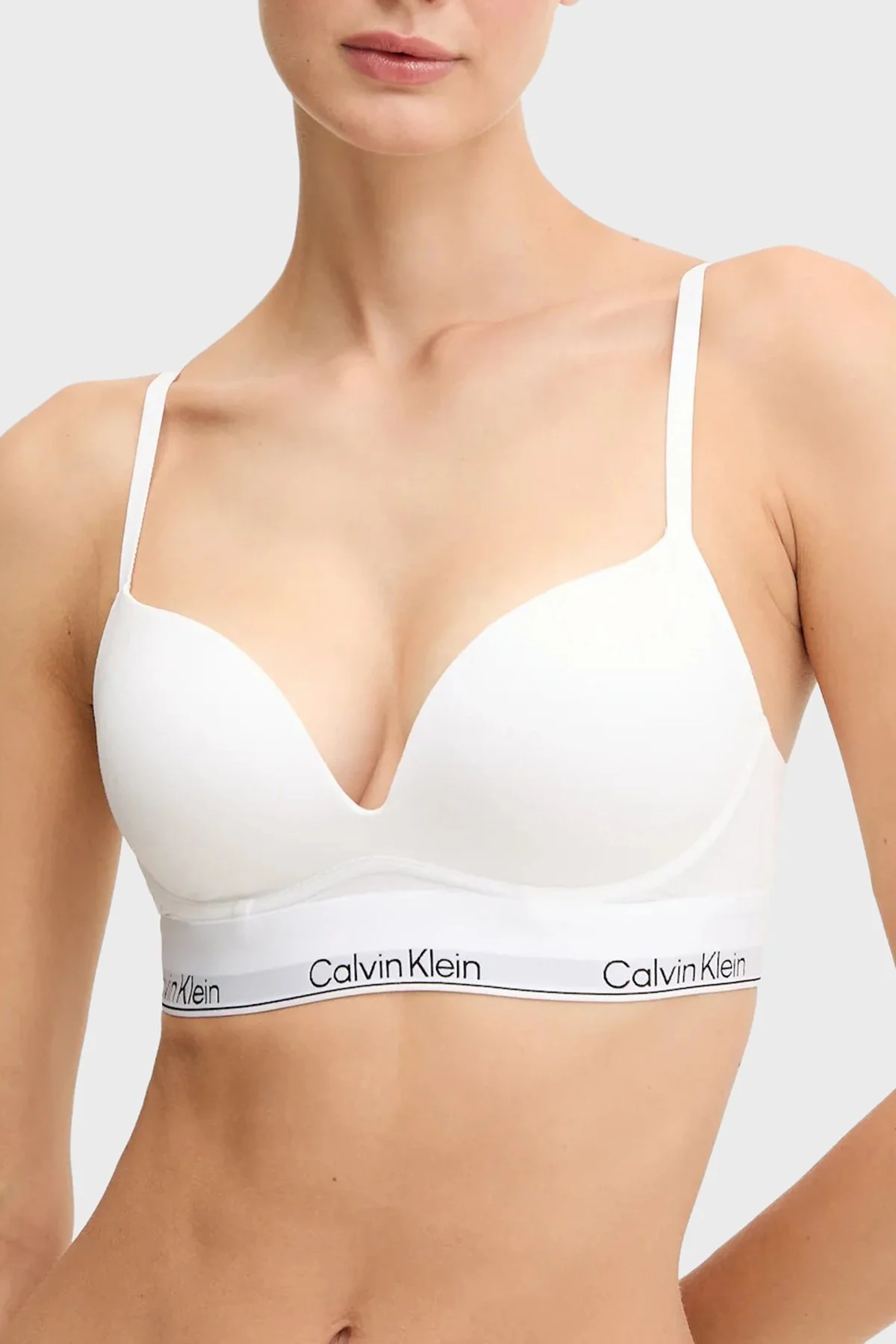 Calvin Klein Push-Up Logo Bantlı Pamuklu Ayarlanabilir Askılı LV00QF8502100 Bayan Sütyen LV00QF8502 100 BEYAZ - 3