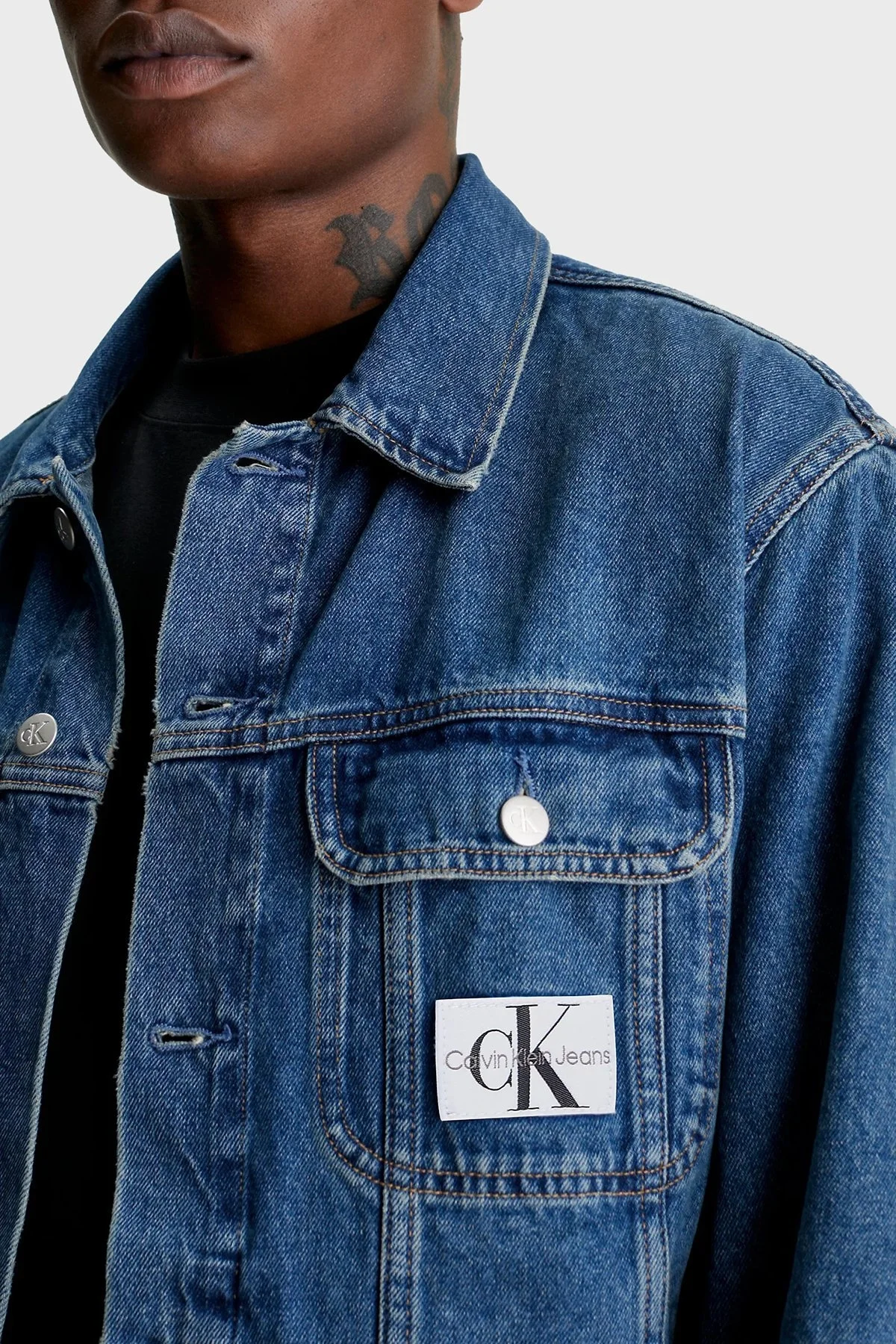 Calvin Klein Regular Fit % 100 Pamuk J30J3249721A4 Erkek Kot Ceket J30J324972 1A4 MAVİ - 3