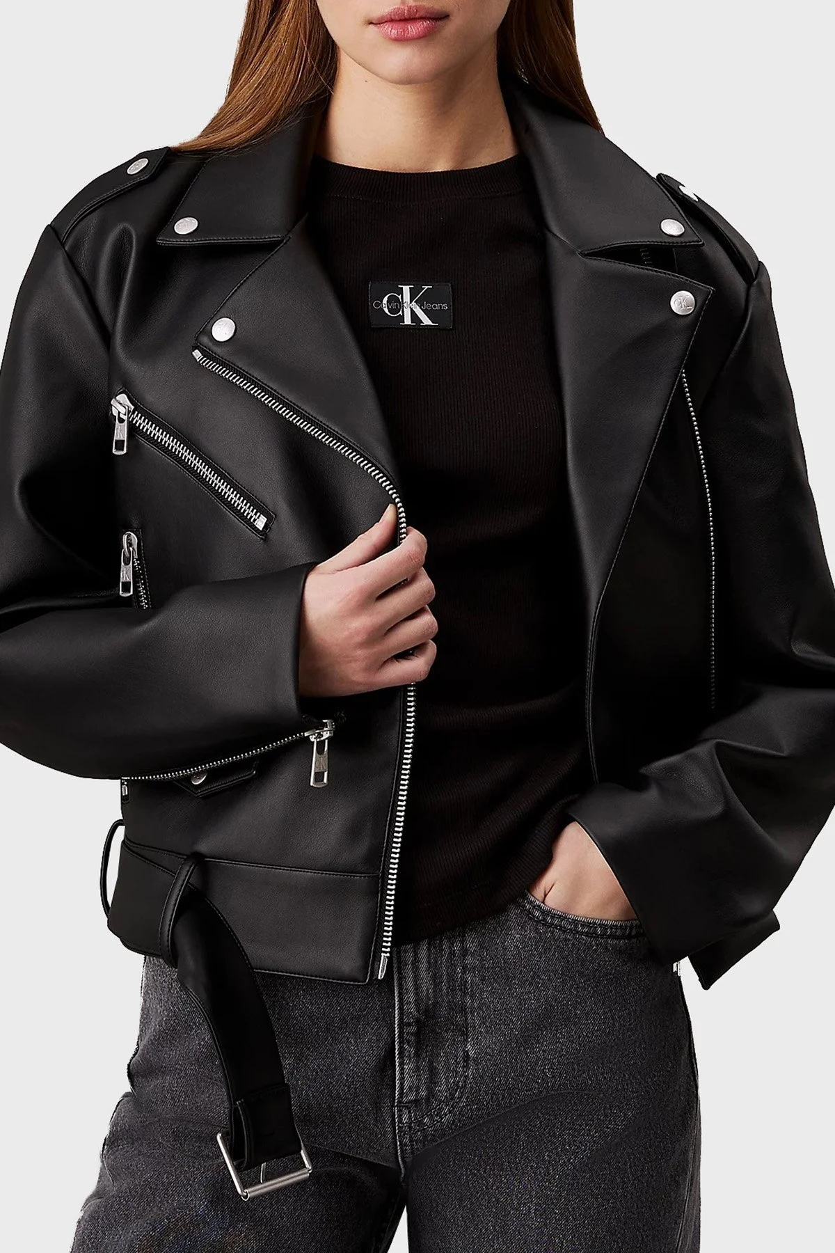 Calvin Klein Regular Fit Biker J20J223448BEH Bayan Ceket J20J223448 BEH SİYAH - 1