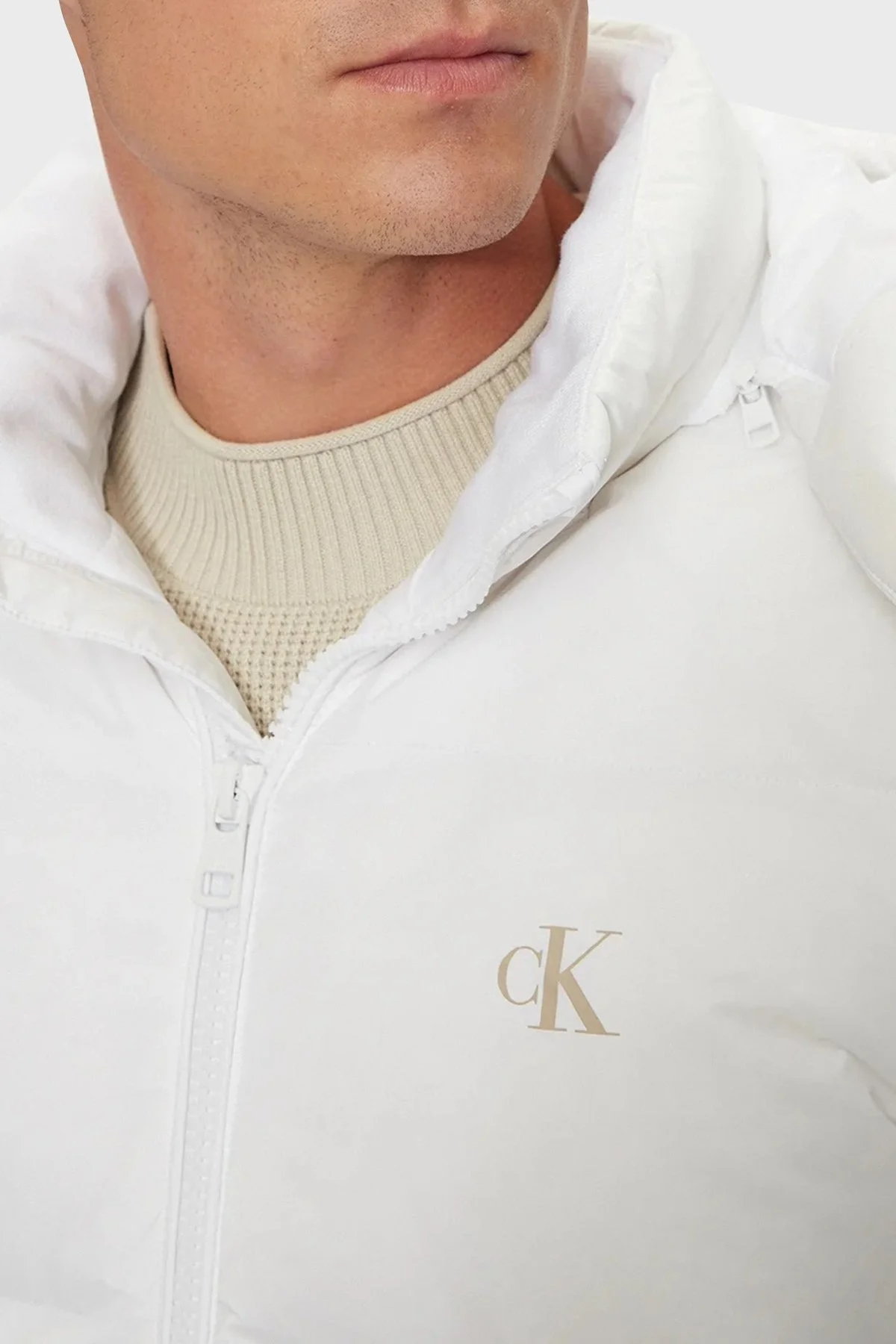 Calvin Klein Regular Fit Çıkarılabilir Kapüşonlu J30J325946YAF Erkek Mont J30J325946 YAF BEYAZ - 5