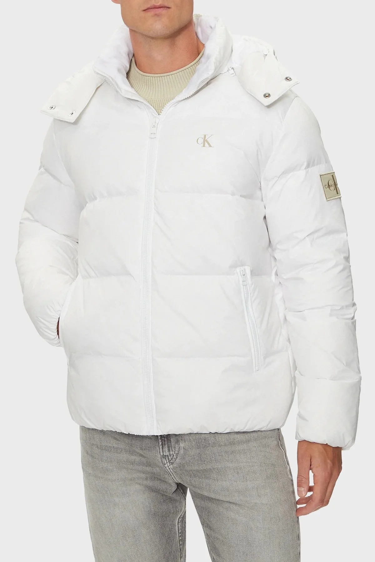Calvin Klein Regular Fit Çıkarılabilir Kapüşonlu J30J325946YAF Erkek Mont J30J325946 YAF BEYAZ - 8