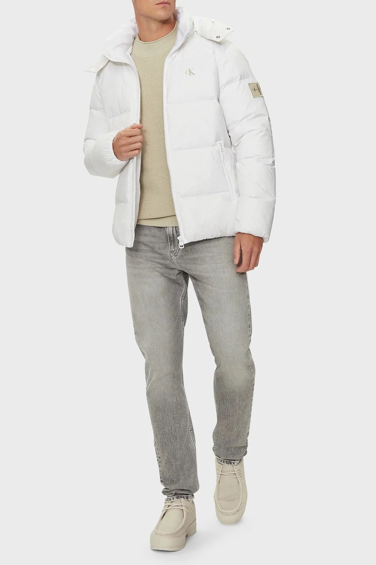 Calvin Klein Regular Fit Çıkarılabilir Kapüşonlu J30J325946YAF Erkek Mont J30J325946 YAF BEYAZ - 10