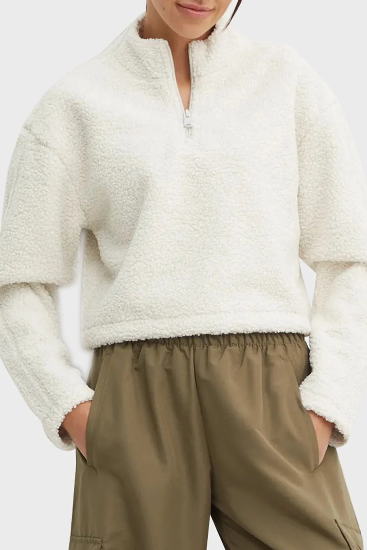 Calvin Klein Regular Fit Crop 00GWF4W307CJH Bayan Sweat 00GWF4W307 CJH GÜMÜŞ - 1