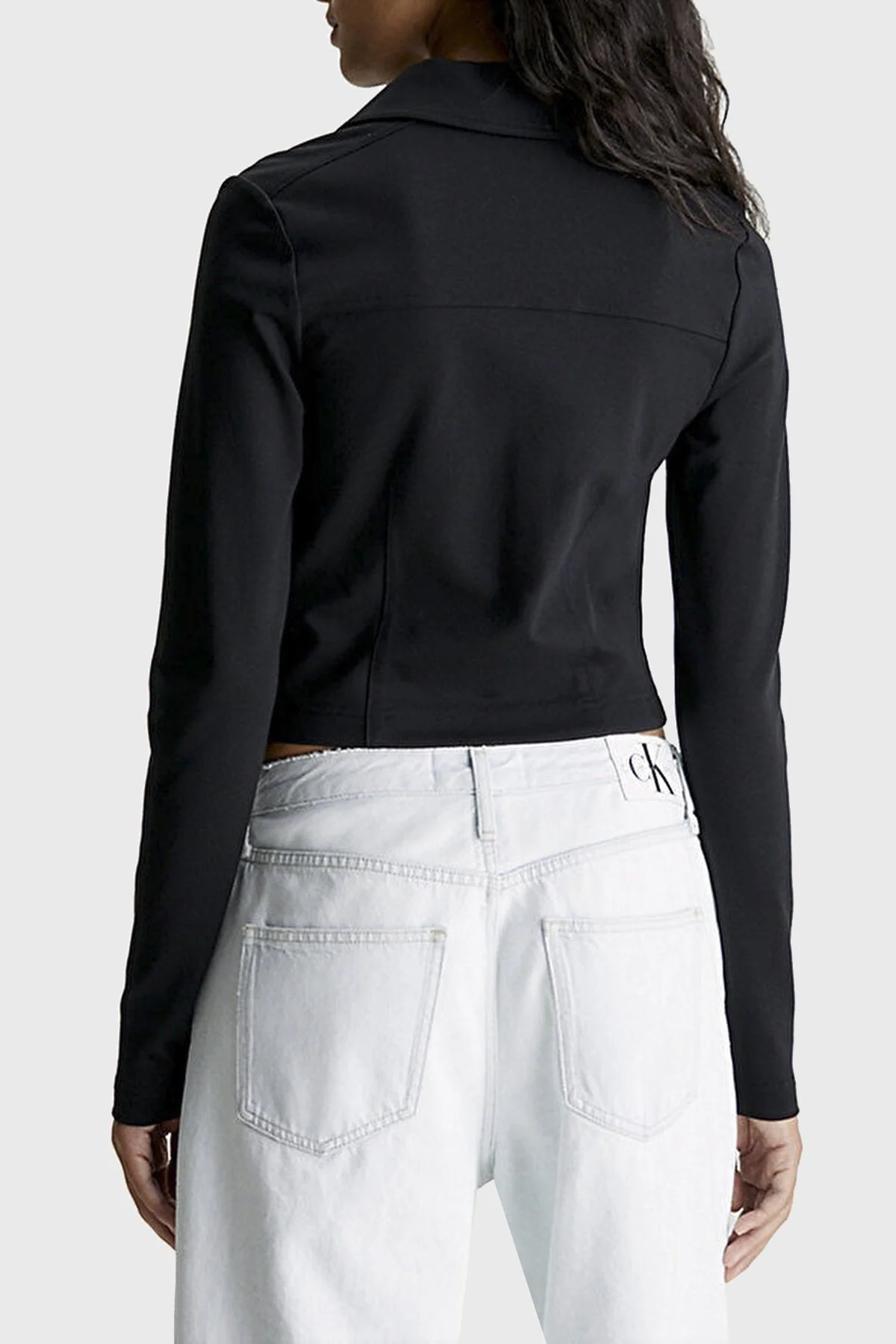 Calvin Klein Regular Fit Crop J20J222556BEH Bayan Polo Yaka Sweat J20J222556 BEH SİYAH - 2