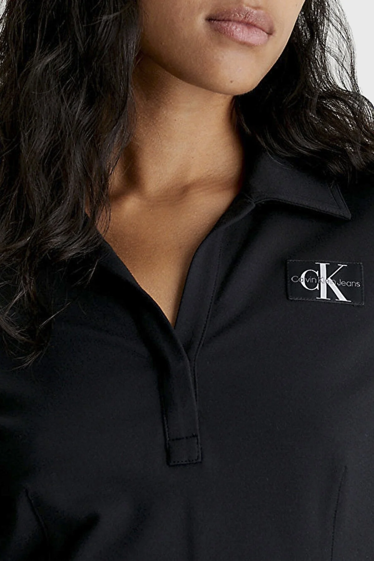 Calvin Klein Regular Fit Crop J20J222556BEH Bayan Polo Yaka Sweat J20J222556 BEH SİYAH - 4