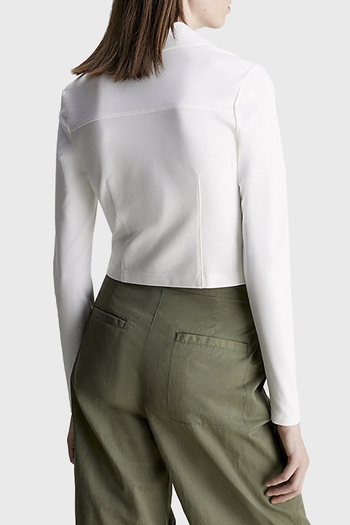 Calvin Klein Regular Fit Crop J20J222556YAF Bayan Polo Yaka Sweat J20J222556 YAF BEYAZ - 2