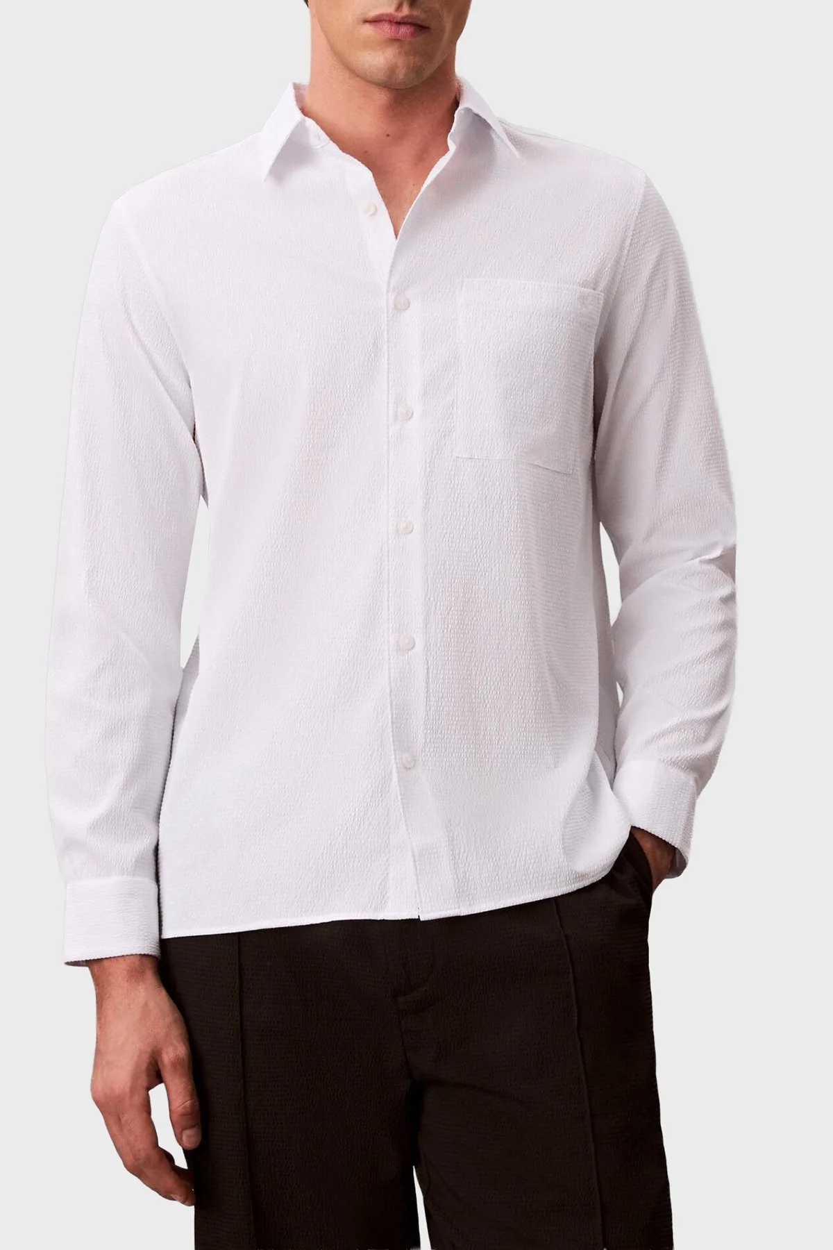 Calvin Klein Regular Fit Göğüs Cepli LV04LF108GYAA Erkek Gömlek LV04LF108G YAA BEYAZ - 1