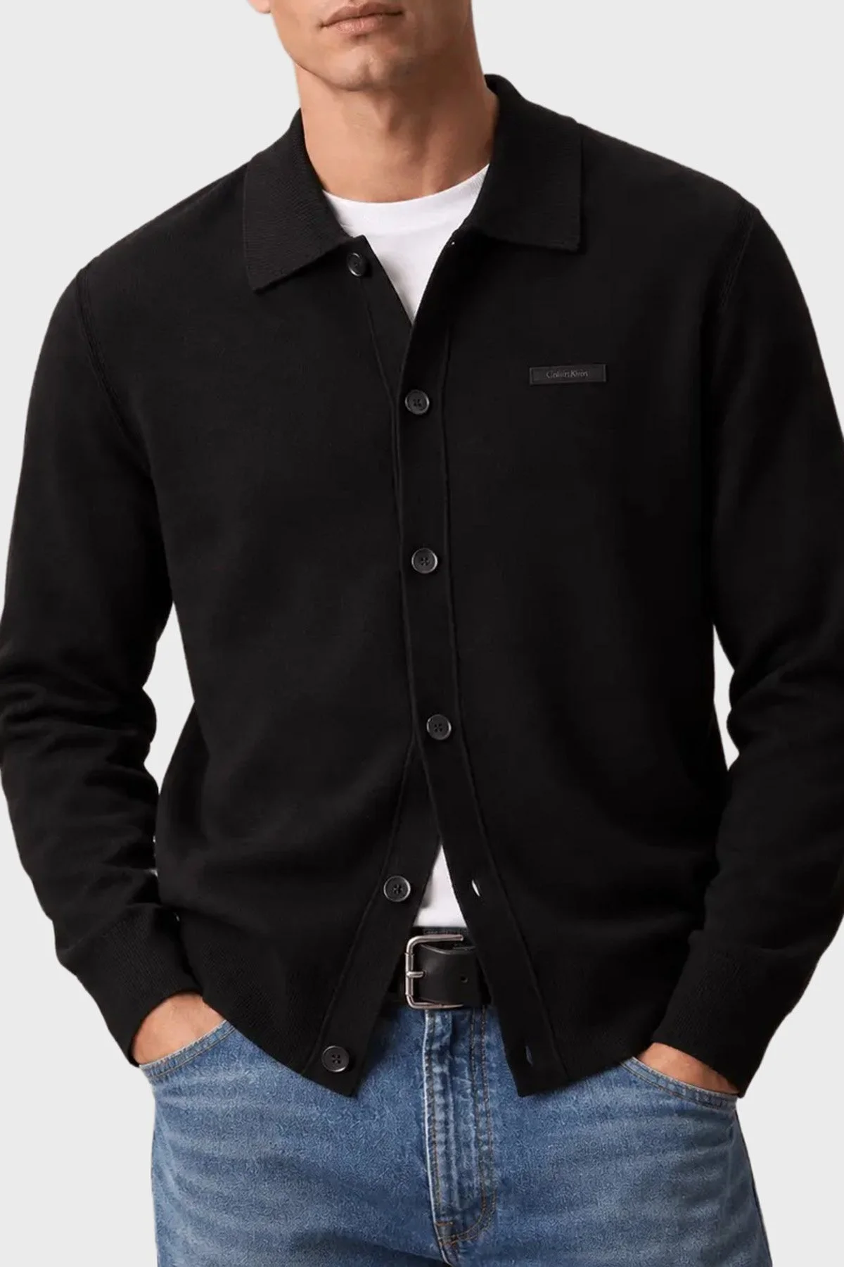 Calvin Klein Regular Fit Kalasik Yaka Düğmeli Triko LV04LH318GUB1 Erkek Kazak LV04LH318G UB1 Siyah - 1