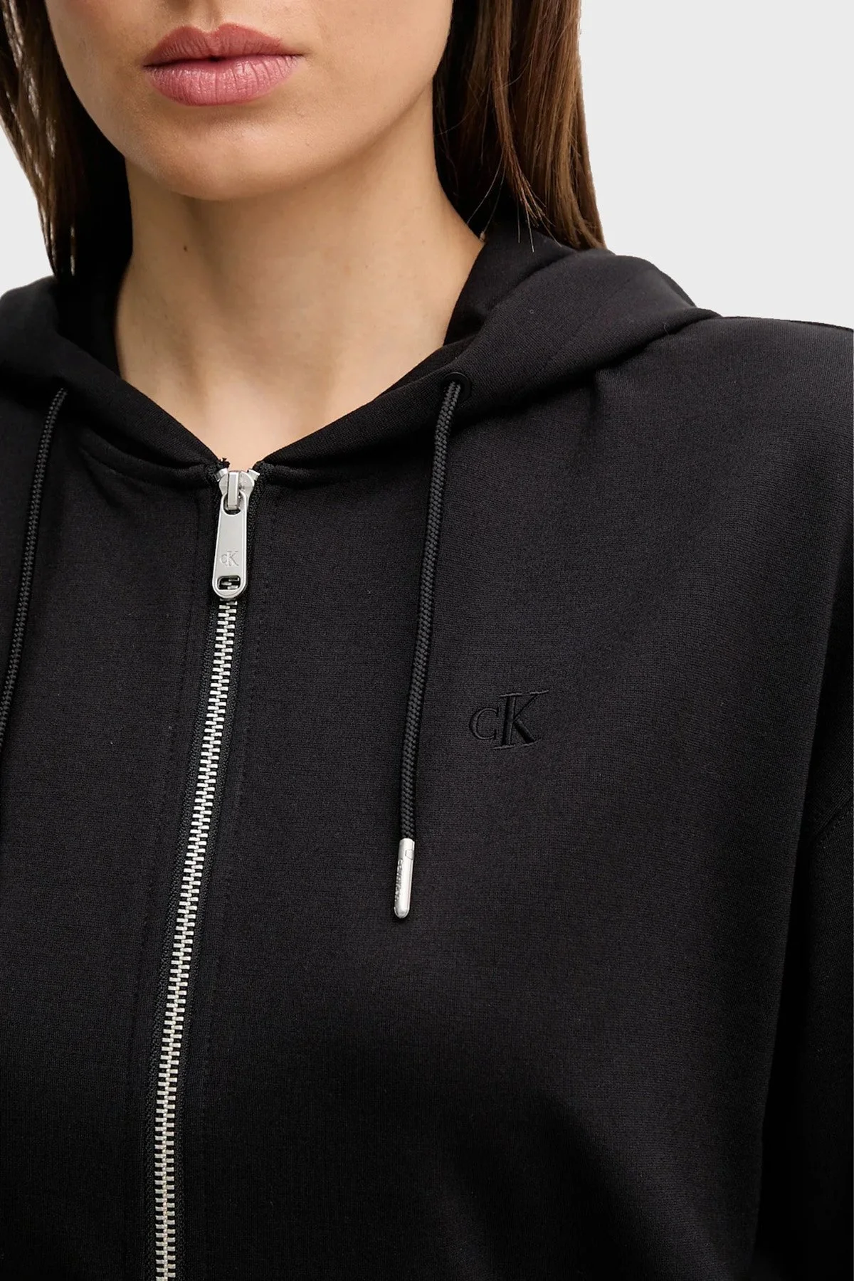Calvin Klein Regular Fit Kapüşonlu Fermuarlı Logolu Crop LV047C247GUB1 Bayan Sweat LV047C247G UB1 SİYAH - 5
