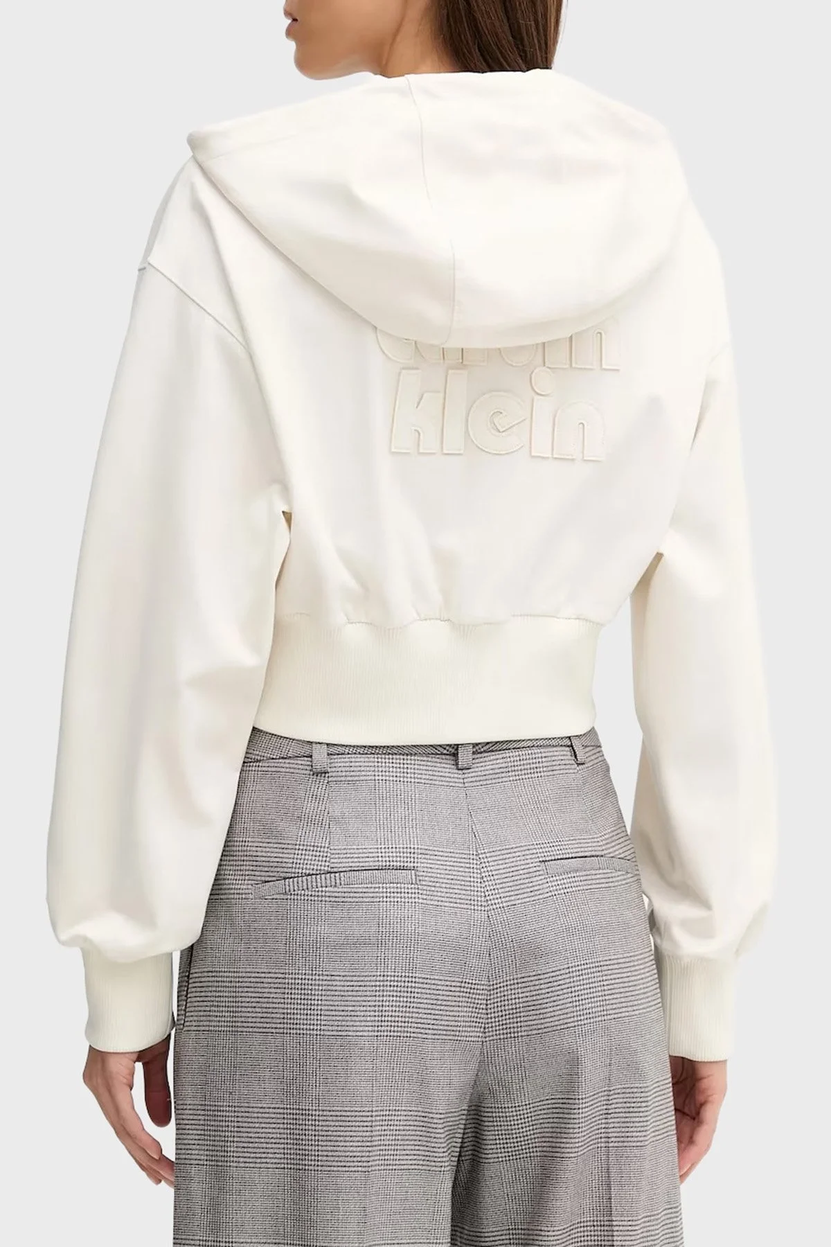 Calvin Klein Regular Fit Kapüşonlu Fermuarlı Logolu Crop LV047C247GYAS Bayan Sweat LV047C247G YAS BEYAZ - 3