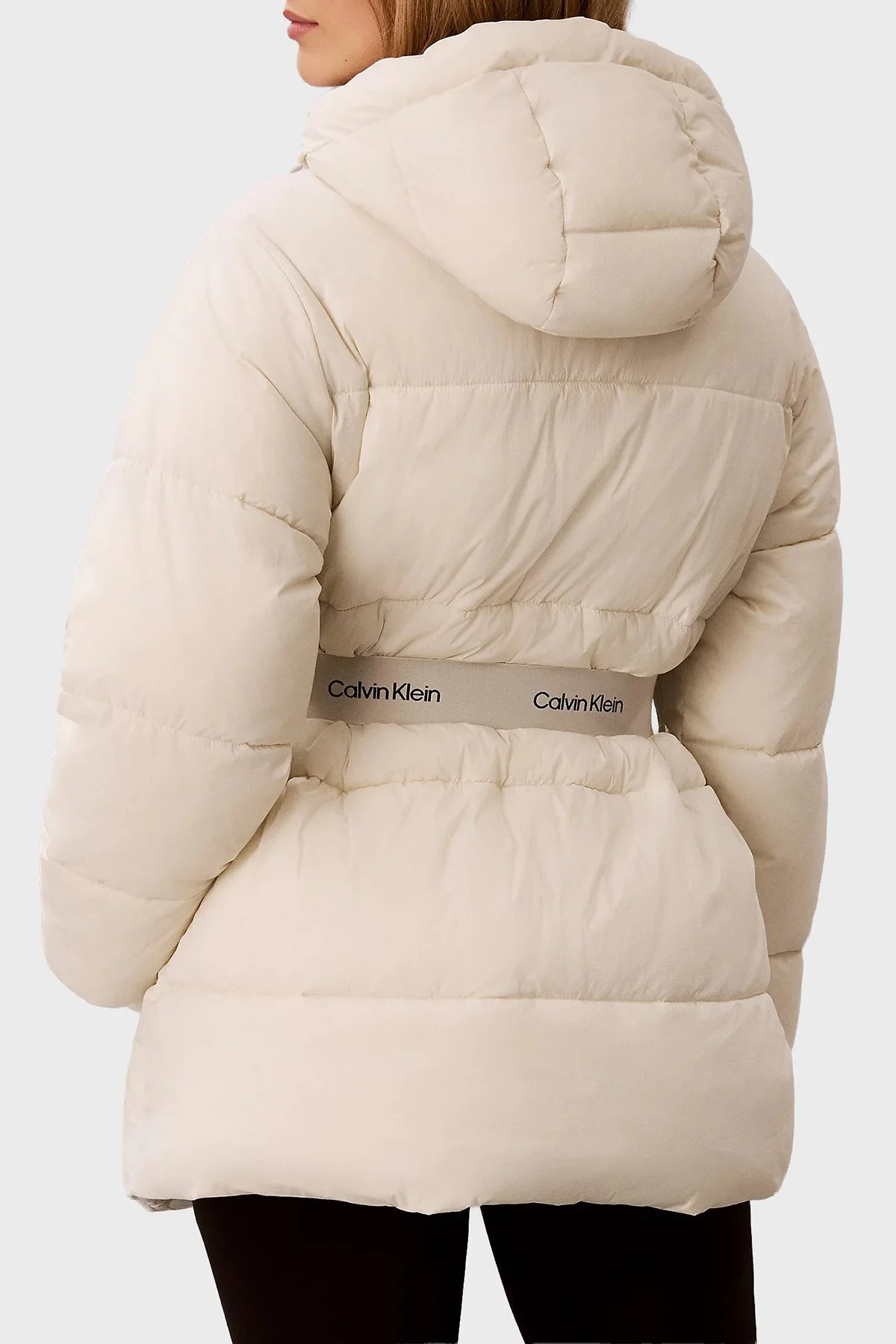 Calvin Klein Regular Fit Kapüşonlu Kemer Detaylı LV047D507G67U Kadın Mont LV047D507G 67U Ekru - 3