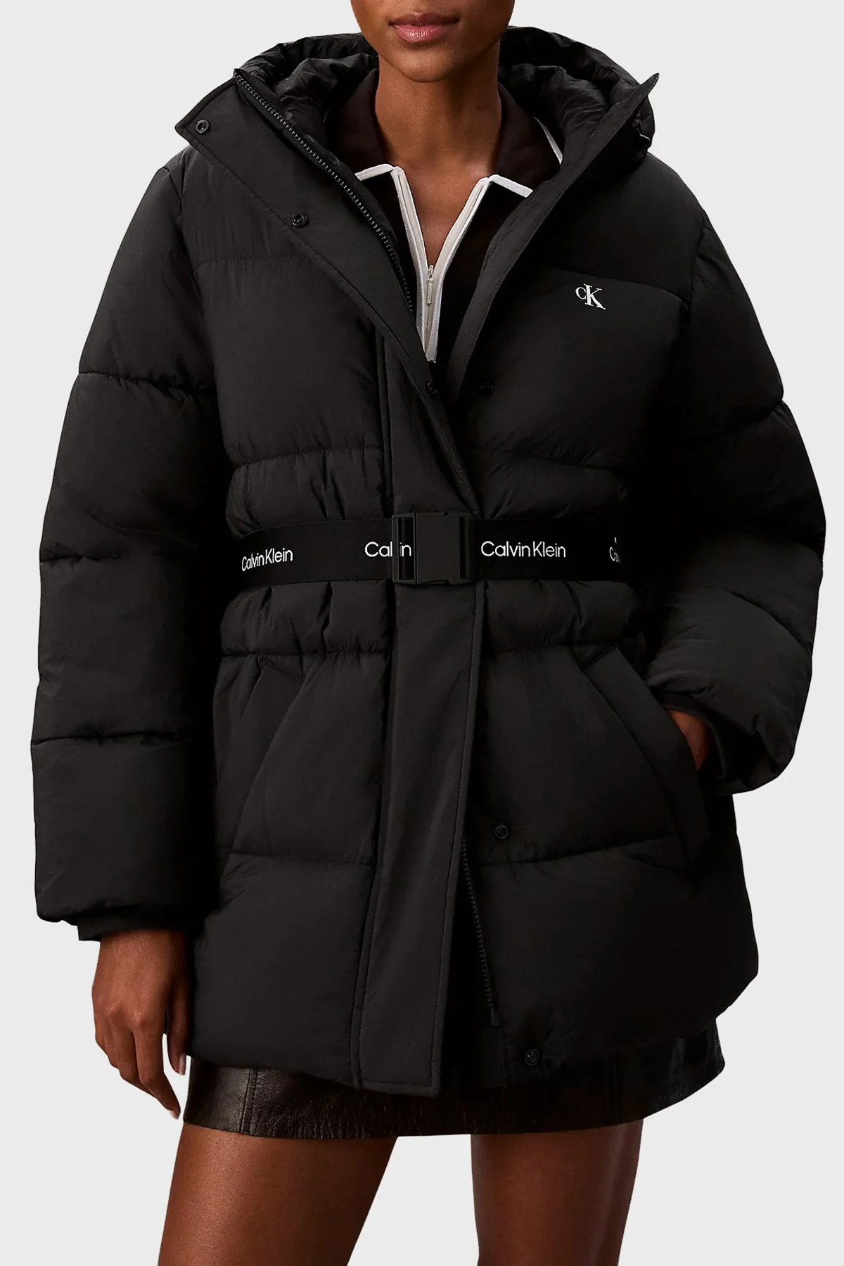 Calvin Klein Regular Fit Kapüşonlu Kemer Detaylı Suya Dayanıklı LV047D507GUB1 Bayan Mont LV047D507G UB1 SİYAH - 1