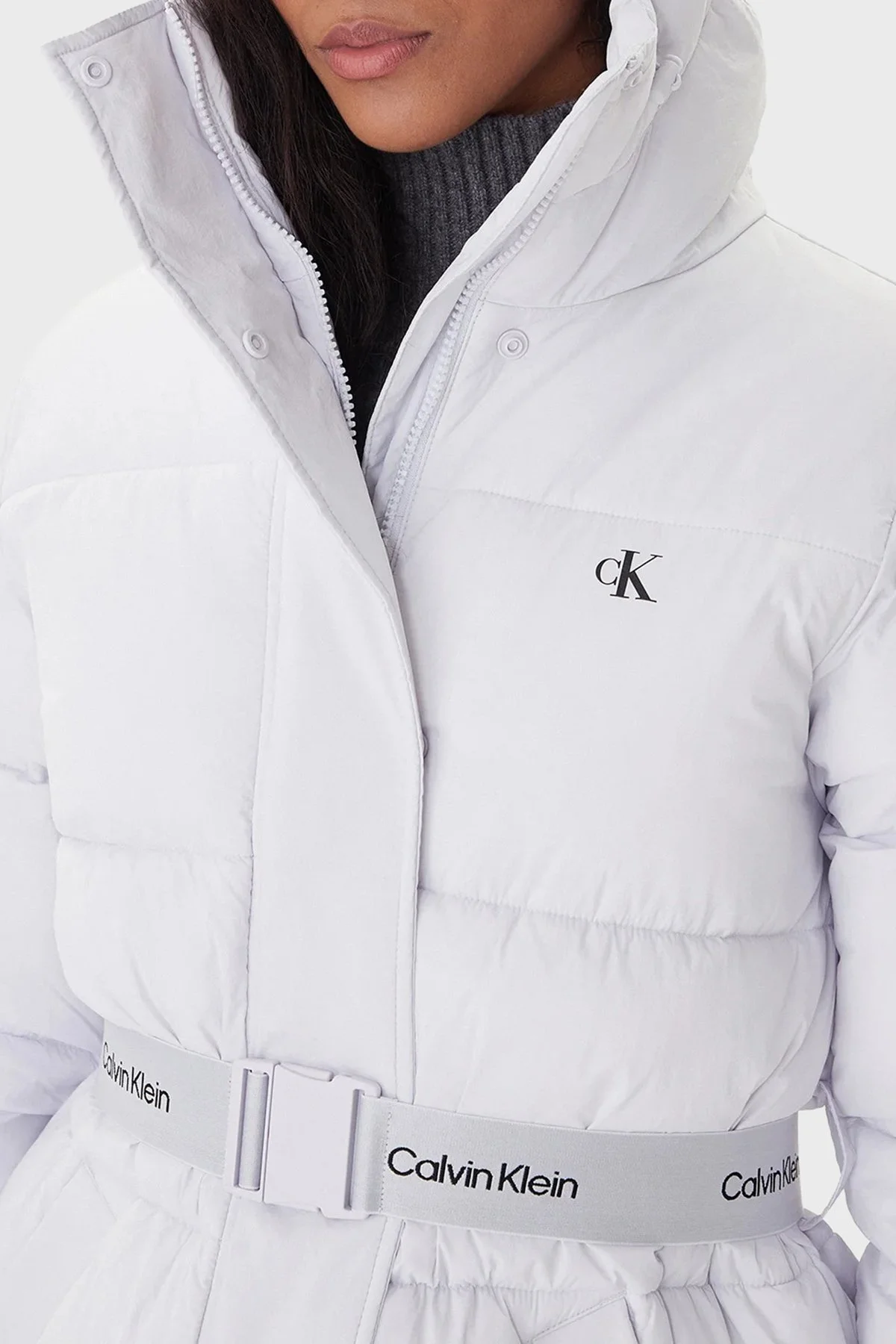 Calvin Klein Regular Fit Kapüşonlu Kemer Detaylı Suya Dayanıklı LV047D507GWGA Bayan Mont LV047D507G WGA LİLA - 4