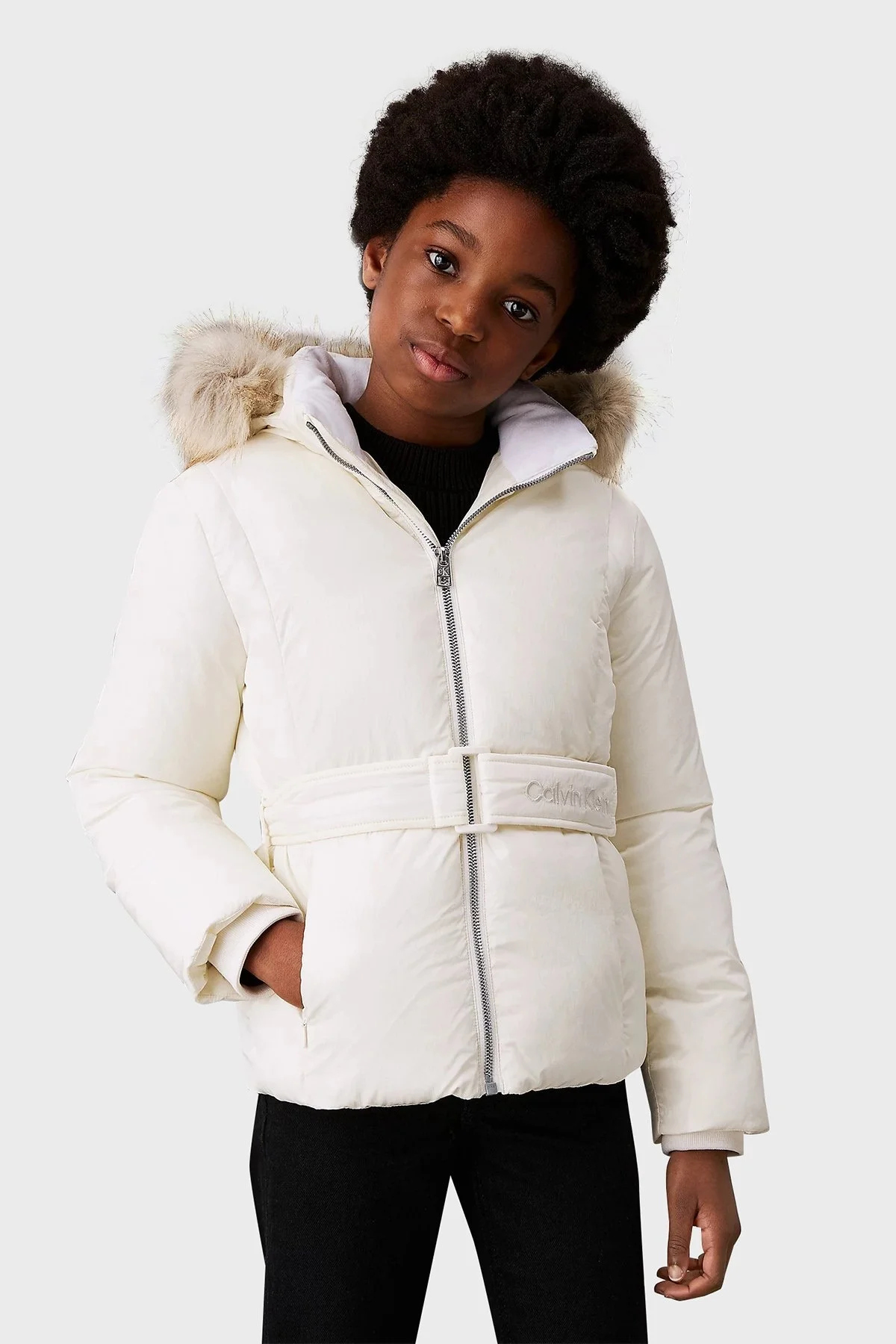 Calvin Klein Regular Fit Kapüşonlu Logolu Kemerli IG0IG02685YBI Çocuk Mont IG0IG02685 YBI BEYAZ - 1