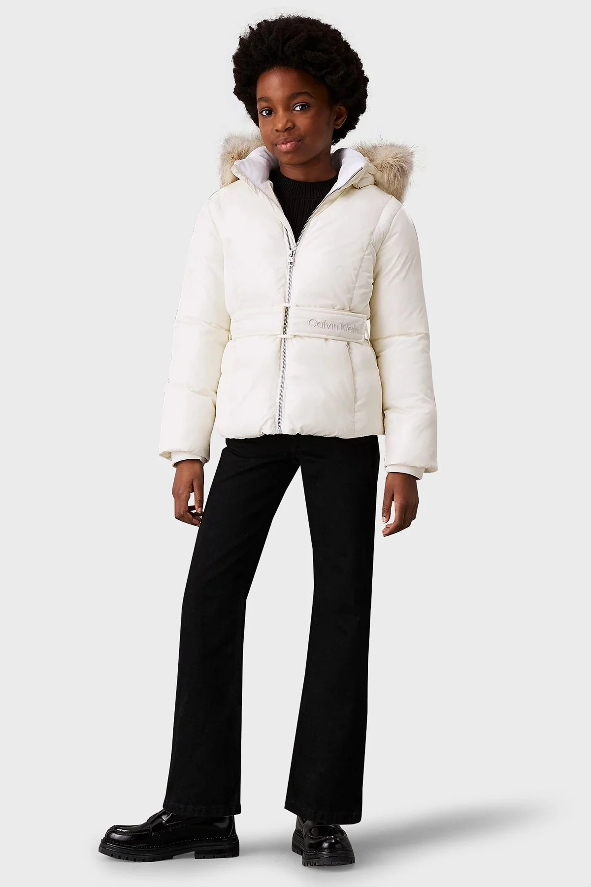 Calvin Klein Regular Fit Kapüşonlu Logolu Kemerli IG0IG02685YBI Çocuk Mont IG0IG02685 YBI BEYAZ - 3