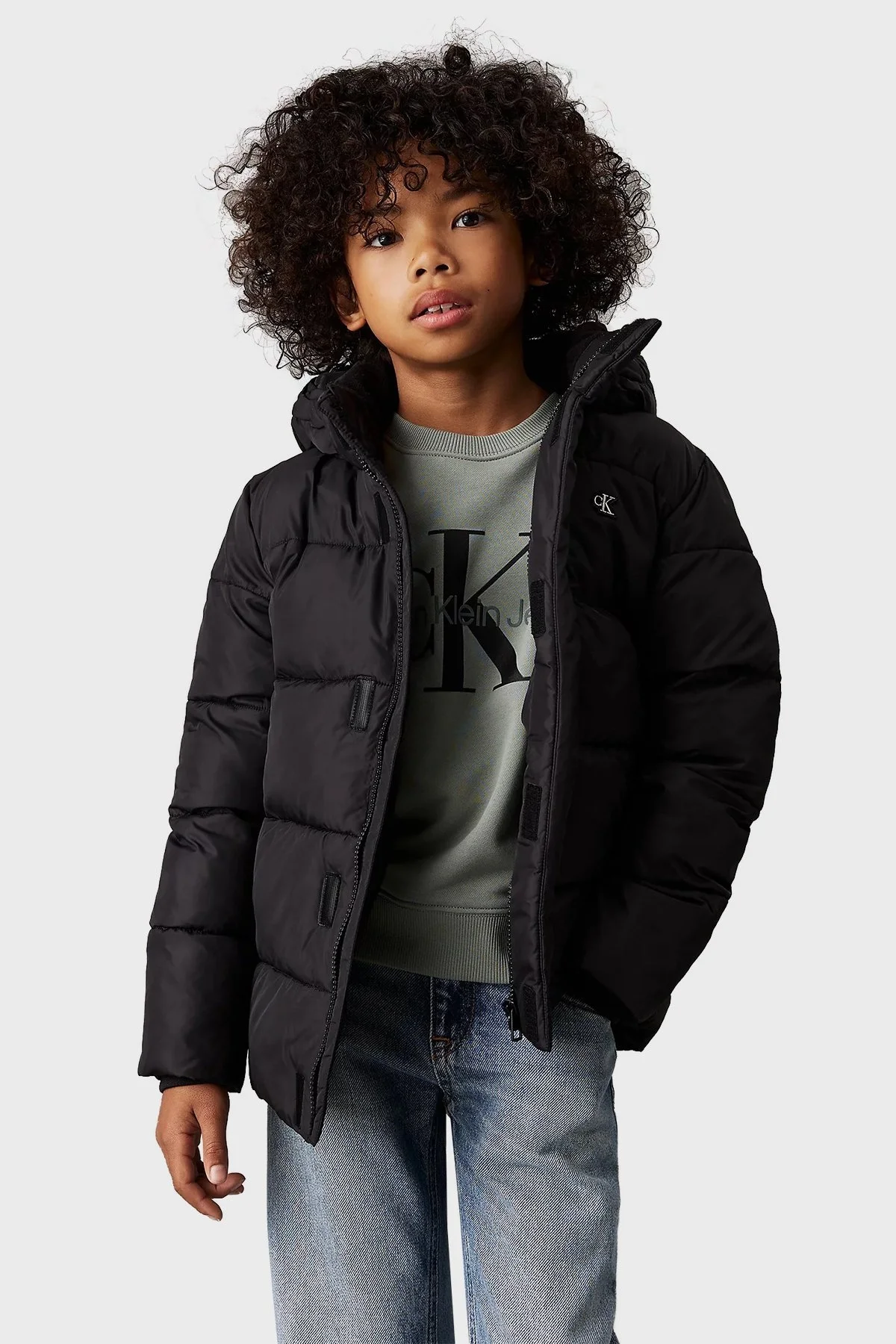 Calvin Klein Regular Fit Kapüşonlu Logolu Şişme IB0IB01276BEH Çocuk Mont IB0IB01276 BEH SİYAH - 1