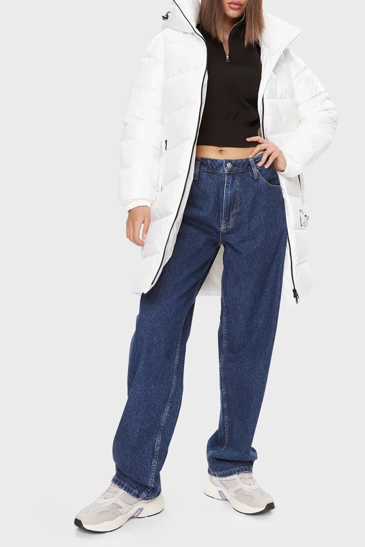 Calvin Klein Regular Fit Kapüşonlu Uzun Şişme J20J221902YBI Bayan Mont J20J221902 YBI BEYAZ - 3