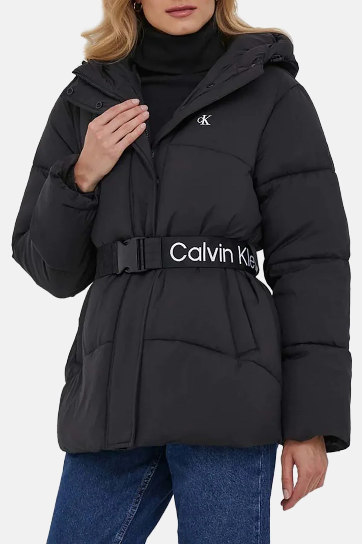 Calvin Klein Regular Fit Kemerli Kapüşonlu Şişme J20J221896BEH Bayan Mont J20J221896 BEH SİYAH - 1