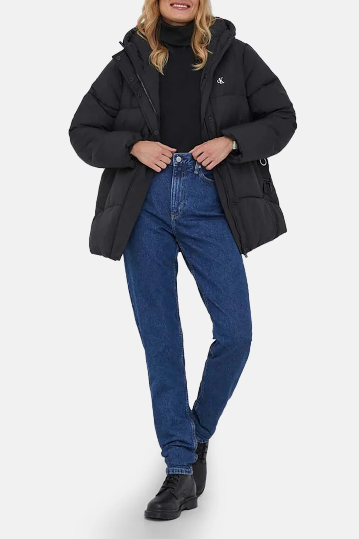 Calvin Klein Regular Fit Kemerli Kapüşonlu Şişme J20J221896BEH Bayan Mont J20J221896 BEH SİYAH - 3