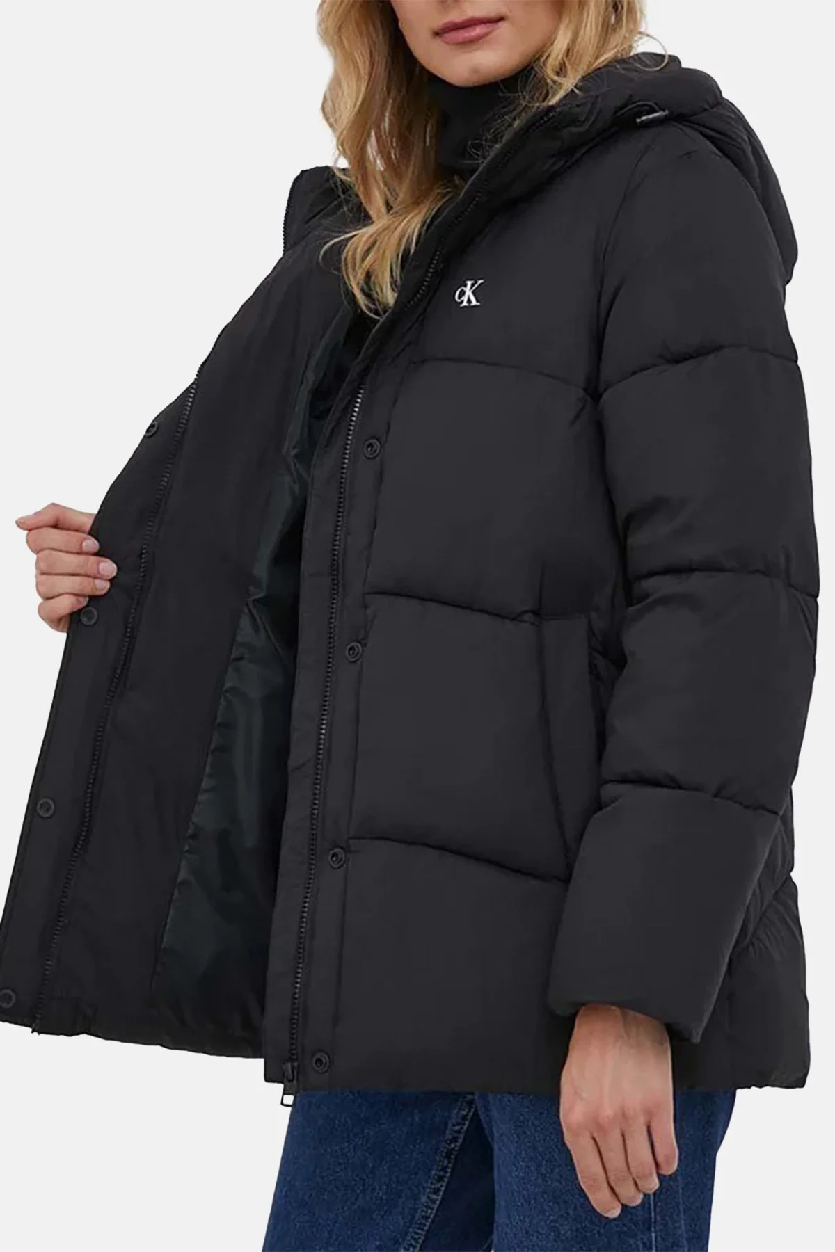 Calvin Klein Regular Fit Kemerli Kapüşonlu Şişme J20J221896BEH Bayan Mont J20J221896 BEH SİYAH - 4