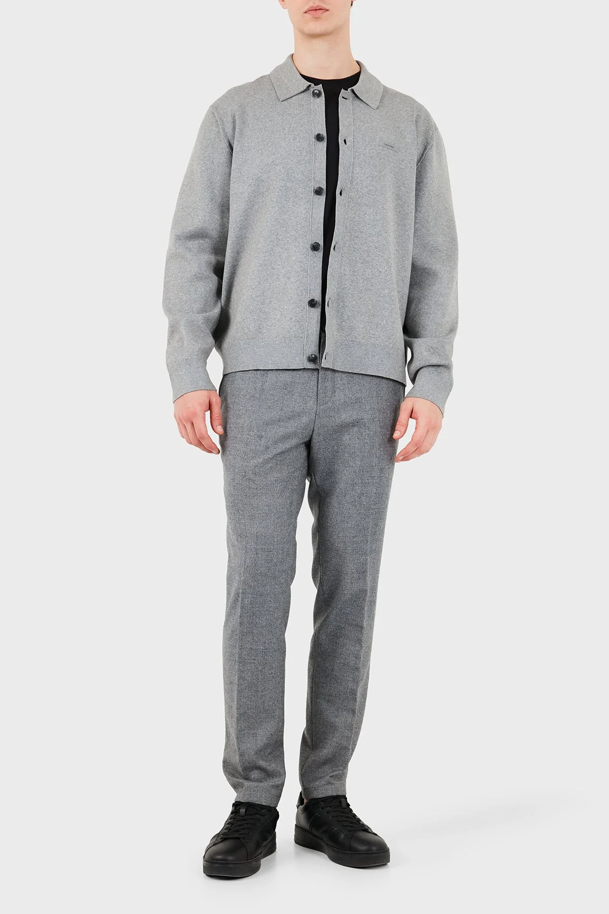 Calvin Klein Regular Fit Klasik Yaka Düğmeli Triko LV04LH318GP7E Erkek Kazak LV04LH318G P7E Gri - 1