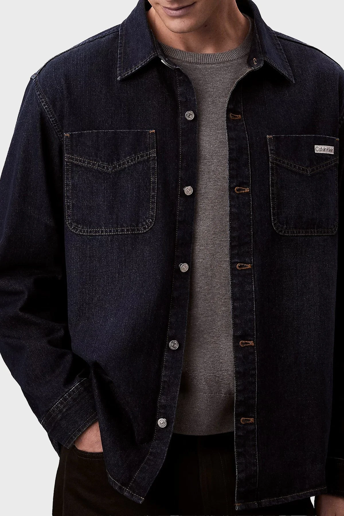 Calvin Klein Regular Fit Pamuklu Uzun Kollu LV04RD709GZYC Erkek Kot Gömlek LV04RD709G ZYC LACİVERT - 1