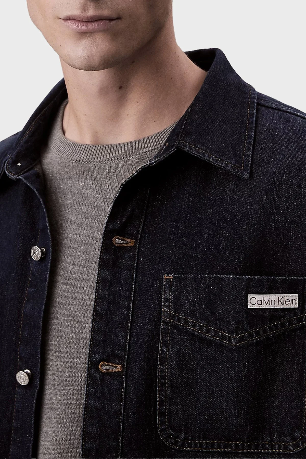 Calvin Klein Regular Fit Pamuklu Uzun Kollu LV04RD709GZYC Erkek Kot Gömlek LV04RD709G ZYC LACİVERT - 4