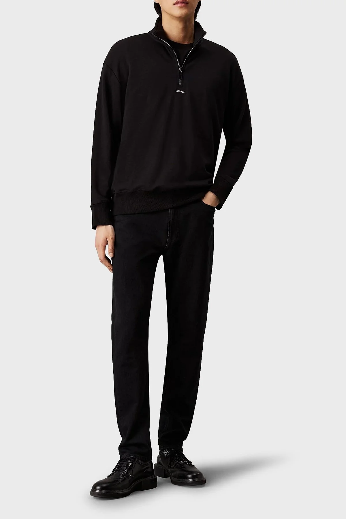 Calvin Klein Regular Fit Pamuklu Yarım Fermuarlı Dik Yaka K10K113569BEH Erkek Sweat K10K113569 BEH SİYAH - 8