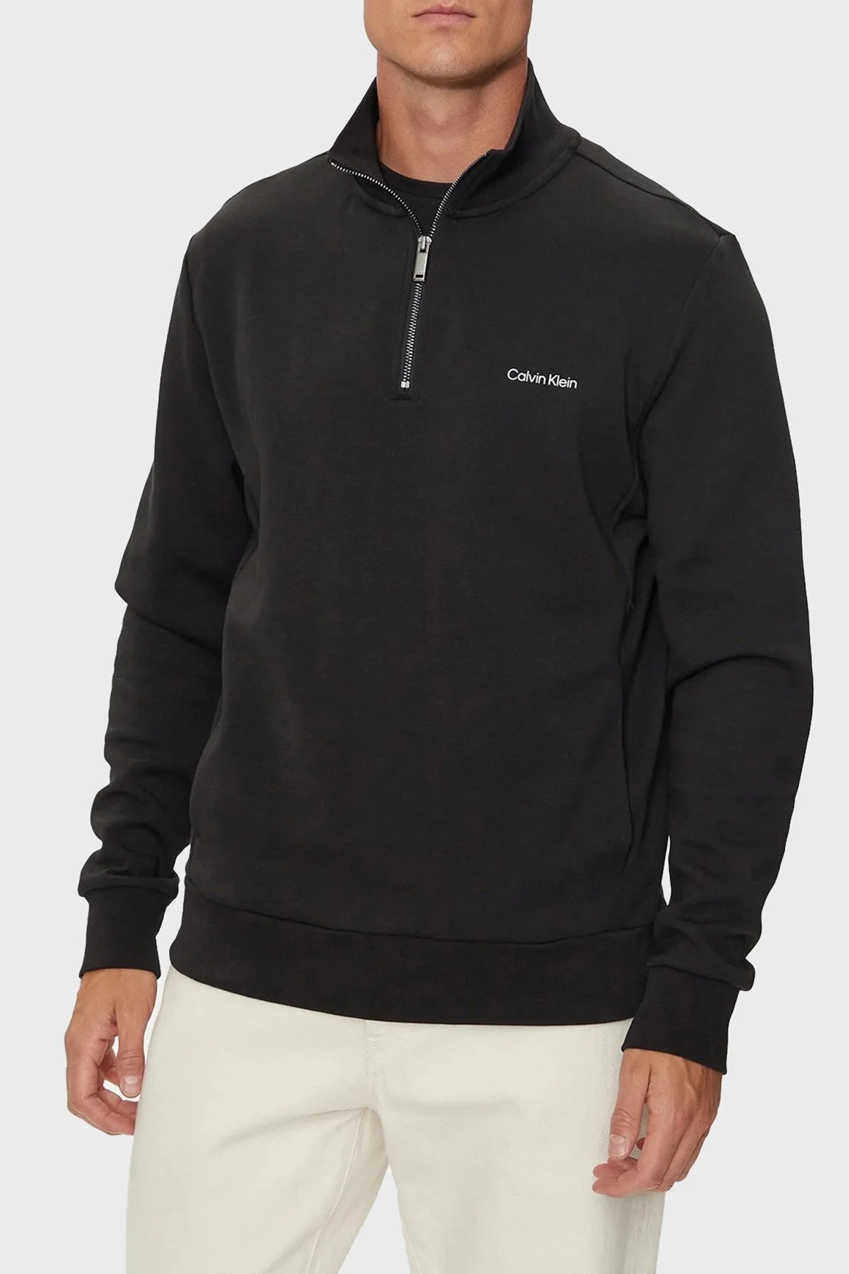Calvin Klein Regular Fit Pamuklu Yarım Fermuarlı Dik Yaka K10K113650BEH Erkek Sweat K10K113650 BEH SİYAH - 1
