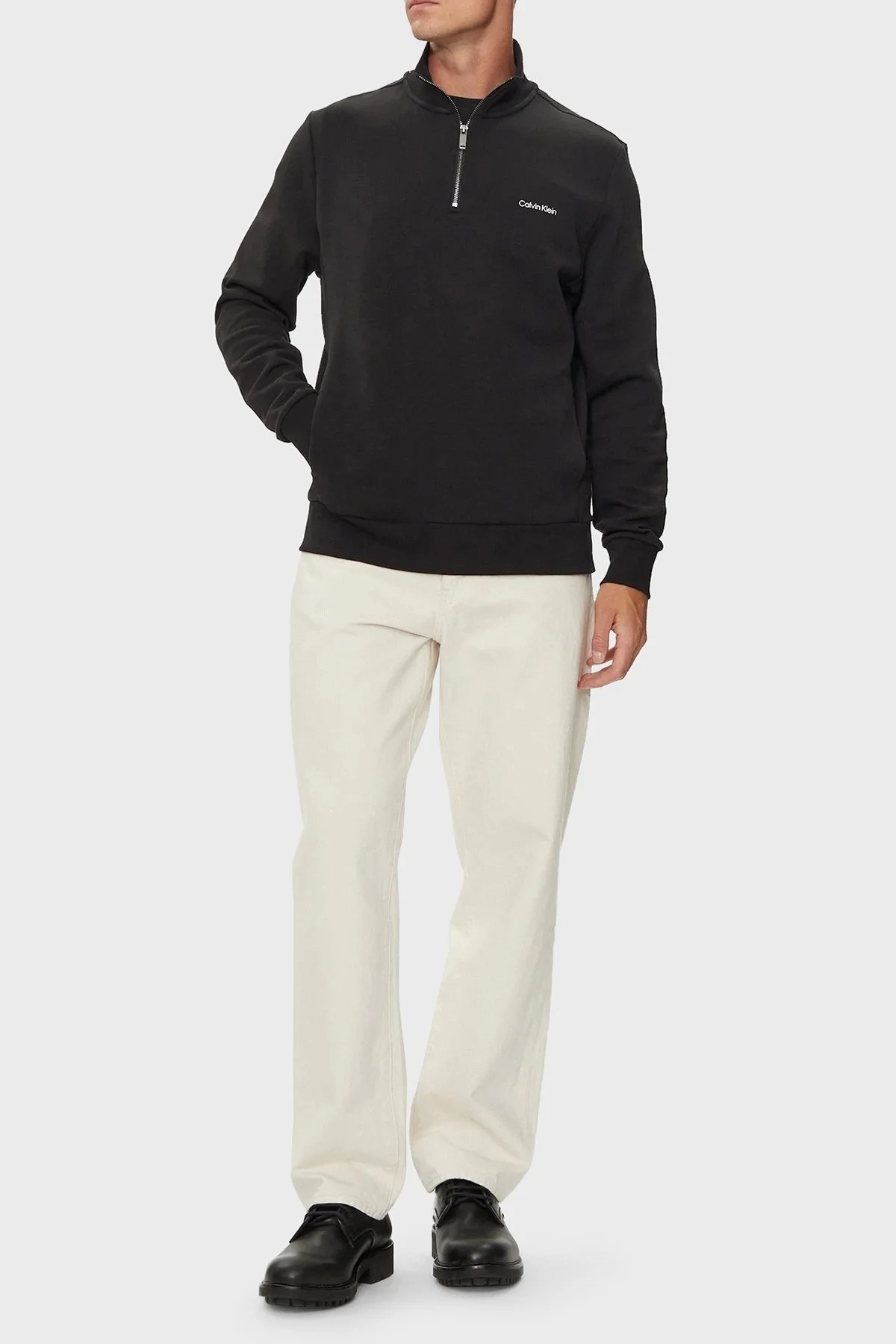 Calvin Klein Regular Fit Pamuklu Yarım Fermuarlı Dik Yaka K10K113650BEH Erkek Sweat K10K113650 BEH SİYAH - 2
