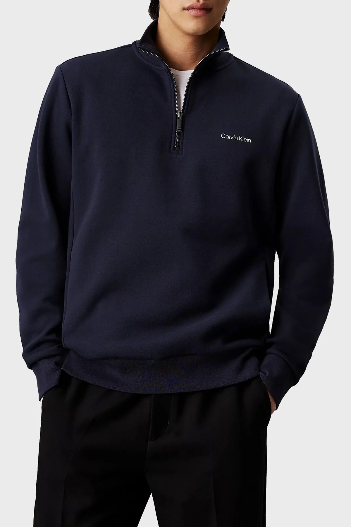 Calvin Klein Regular Fit Pamuklu Yarım Fermuarlı Dik Yaka K10K113650CHW Erkek Sweat K10K113650 CHW LACİVERT - 1