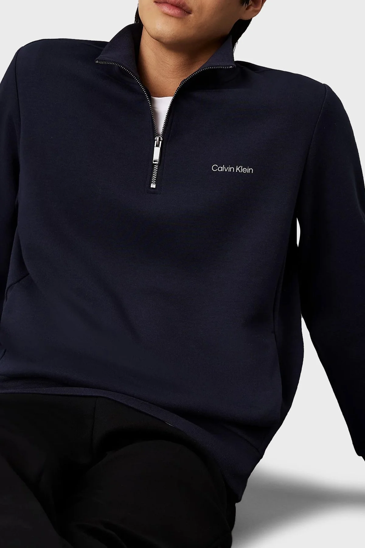 Calvin Klein Regular Fit Pamuklu Yarım Fermuarlı Dik Yaka K10K113650CHW Erkek Sweat K10K113650 CHW LACİVERT - 4