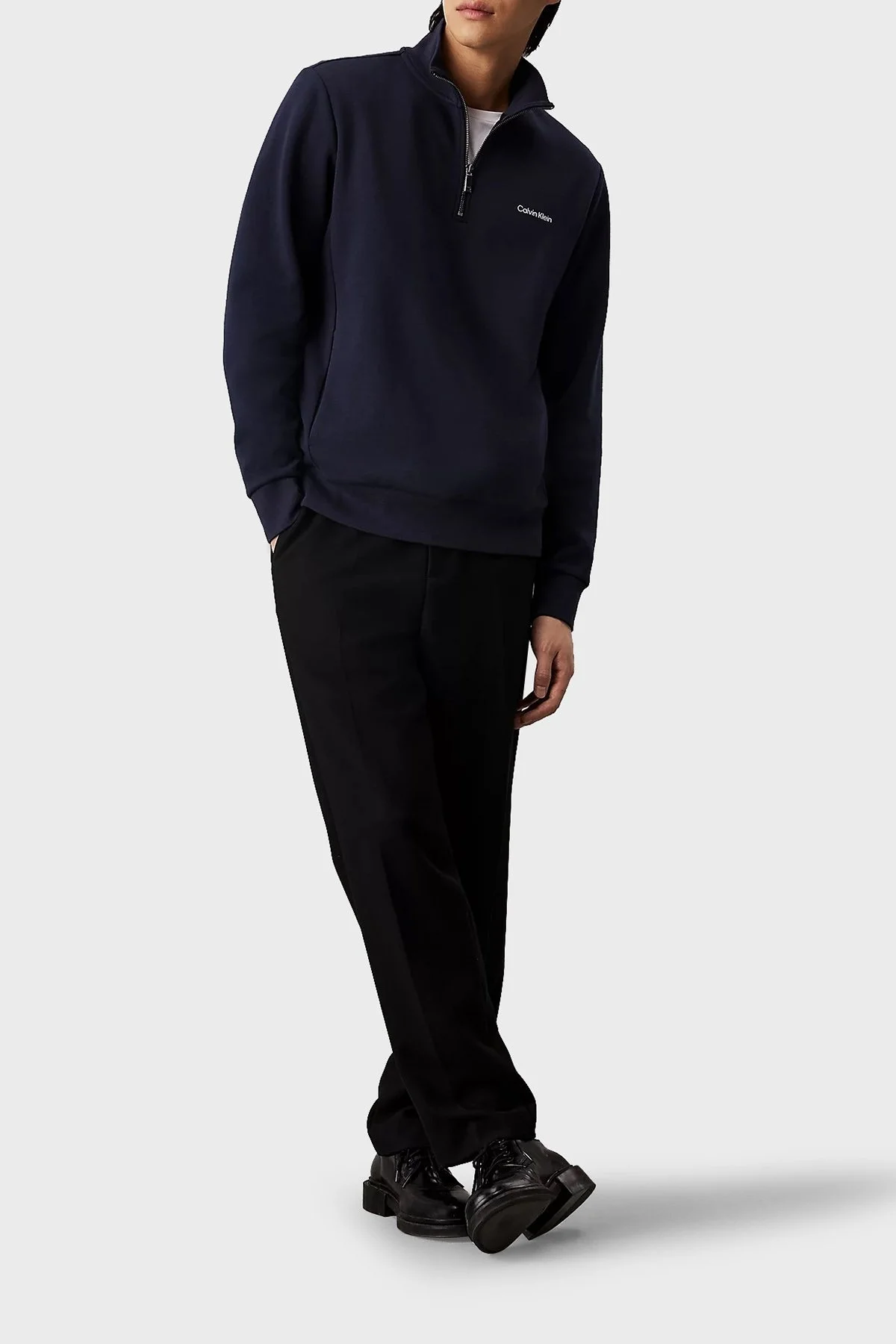 Calvin Klein Regular Fit Pamuklu Yarım Fermuarlı Dik Yaka K10K113650CHW Erkek Sweat K10K113650 CHW LACİVERT - 7
